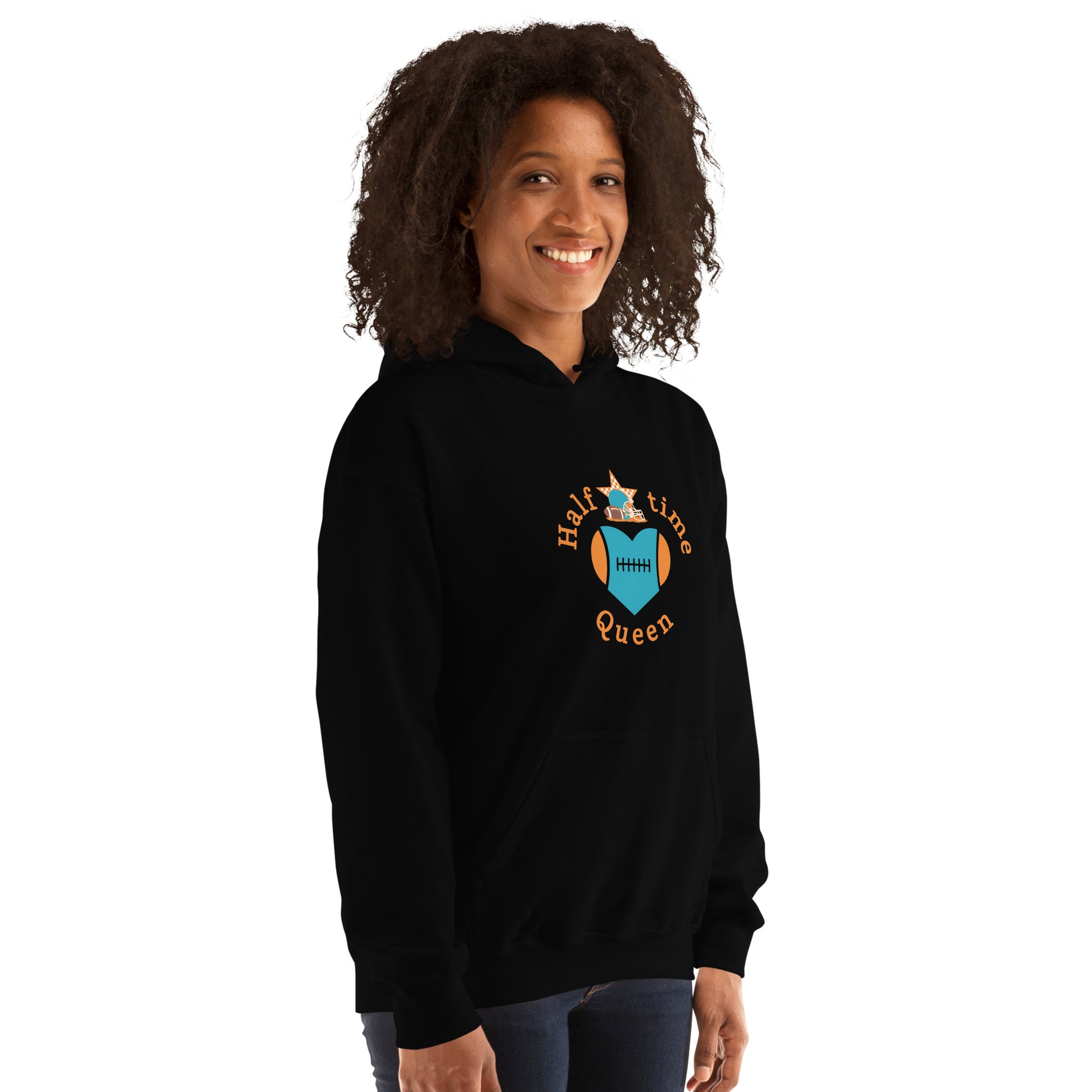 Halftime Queen Football Cheer for Orange & Teal Unisex Hoodie by EraofInk