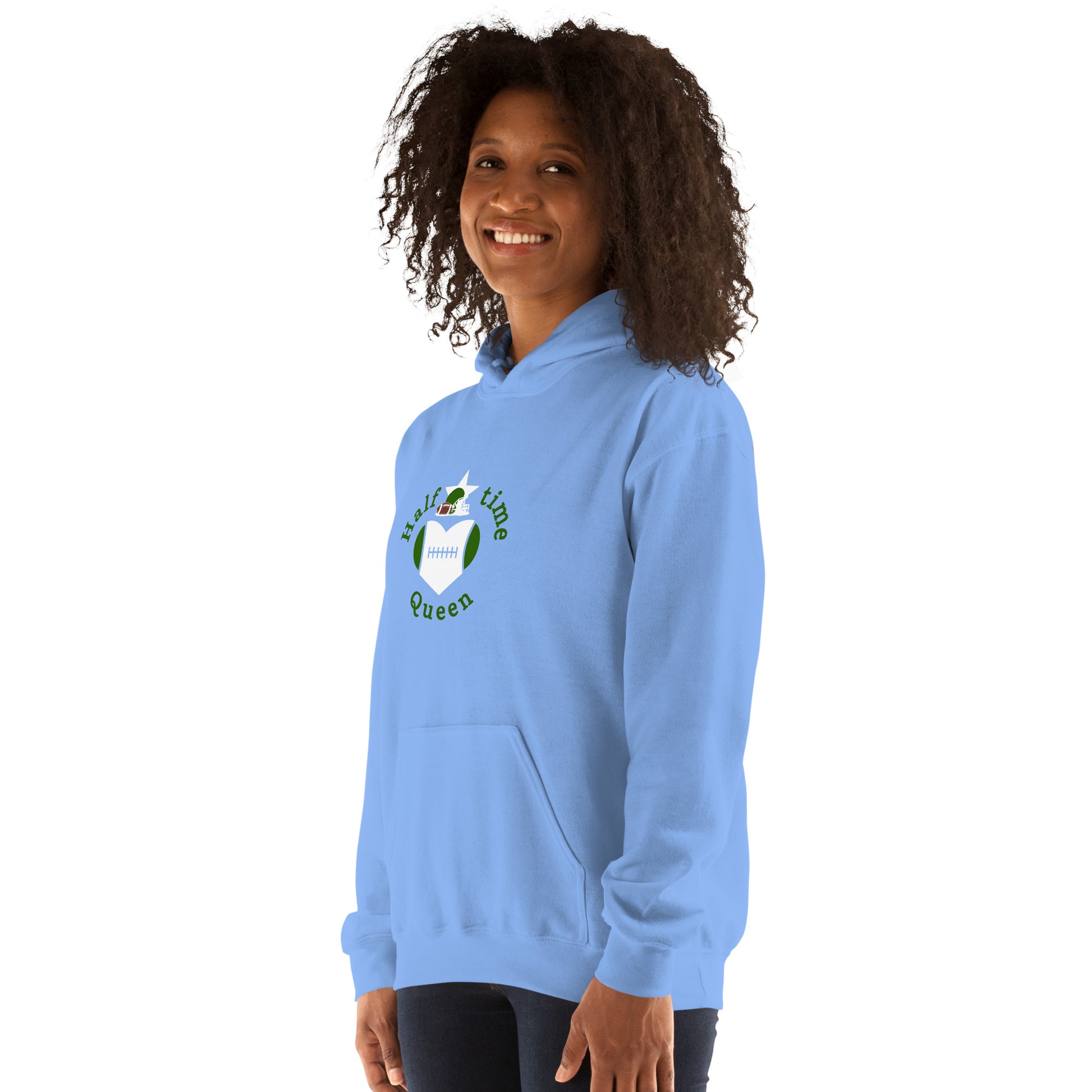 Halftime Queen Football Cheer for Green & White Unisex Hoodie by EraofInk