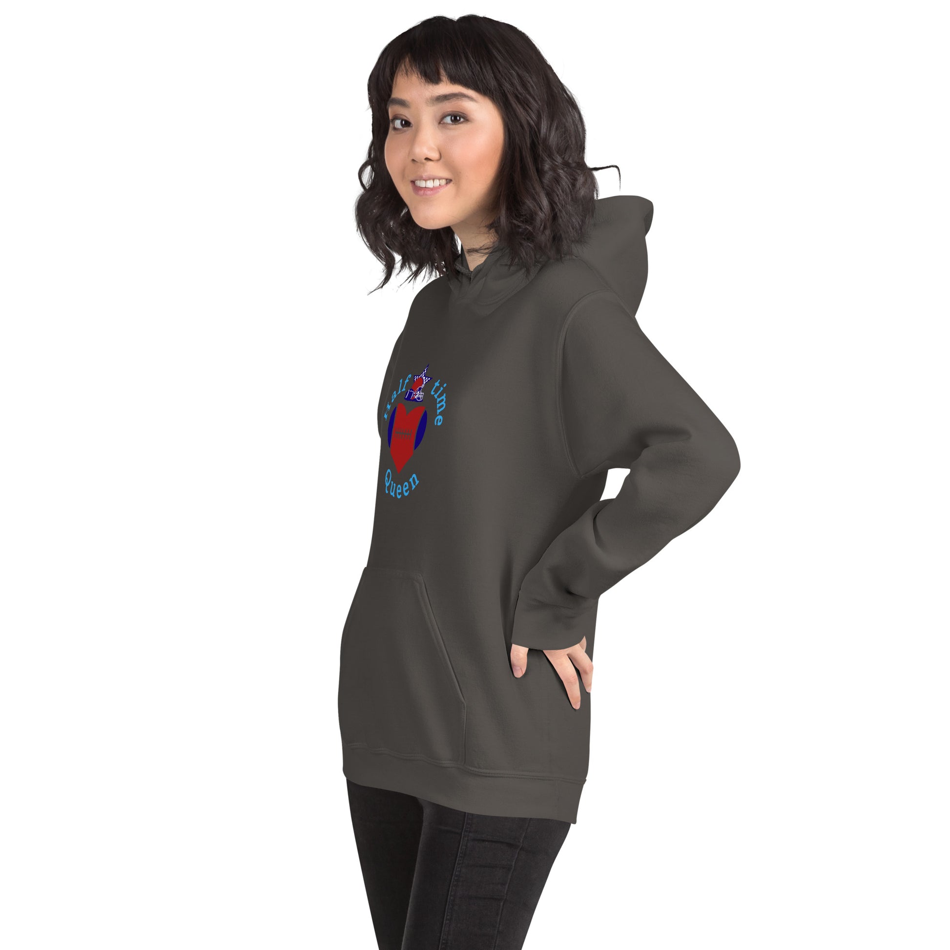 Halftime Queen Football Cheer for Red Navy & Sky Blue Unisex Hoodie by EraofInk
