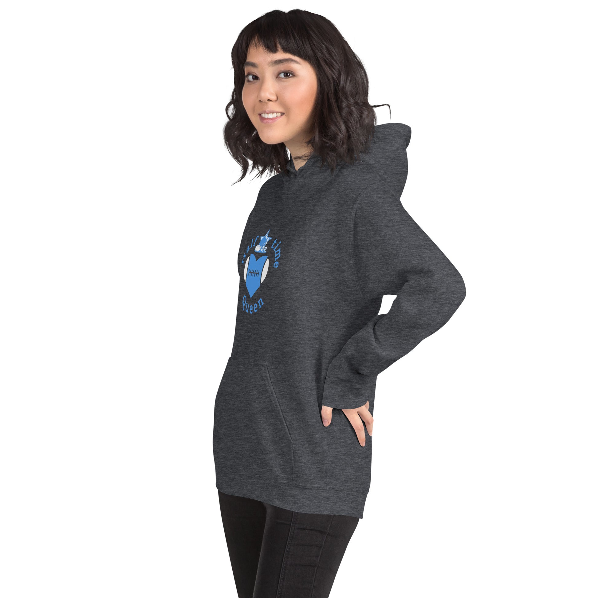 Halftime Queen Football Cheer for LIght Blue & White Unisex Hoodie by EraofInk