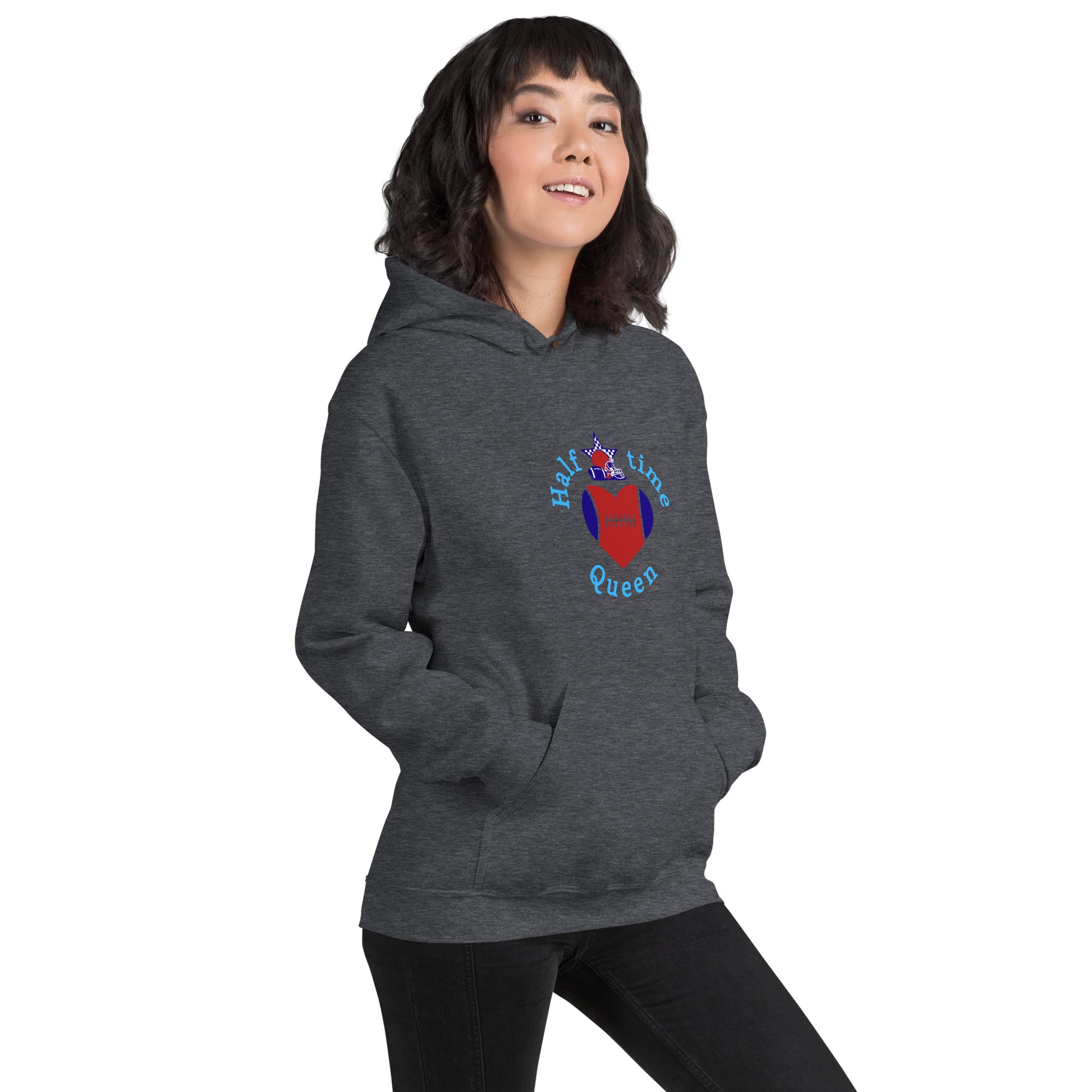 Halftime Queen Football Cheer for Red Navy & Sky Blue Unisex Hoodie by EraofInk