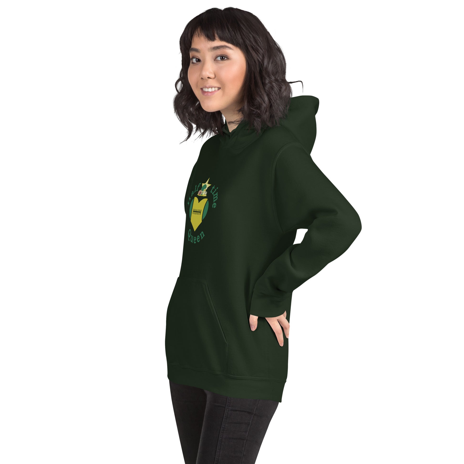 Halftime Queen Football CHeer for Green & Gold Unisex Hoodie by EraofInk