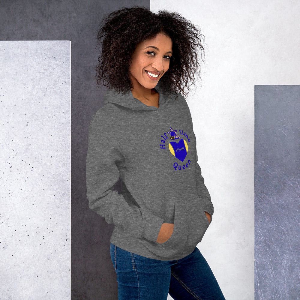 Halftime Queen Football Cheer for Blue & Yellow Unisex Hoodie by EraofInk