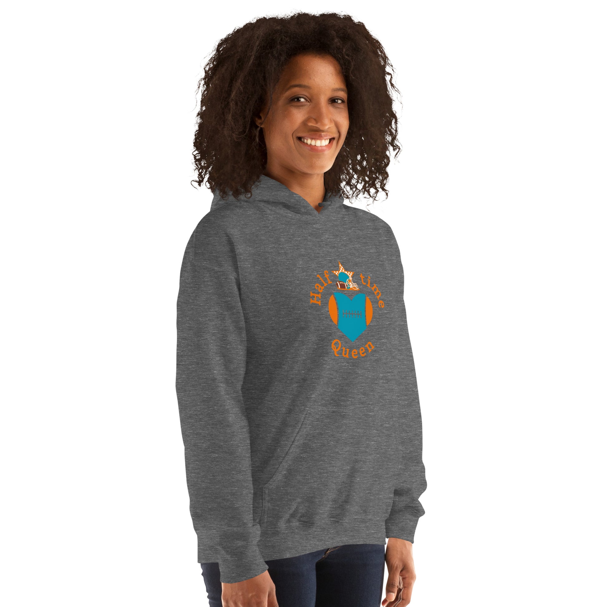 Halftime Queen Football Cheer for Orange & Teal Unisex Hoodie by EraofInk