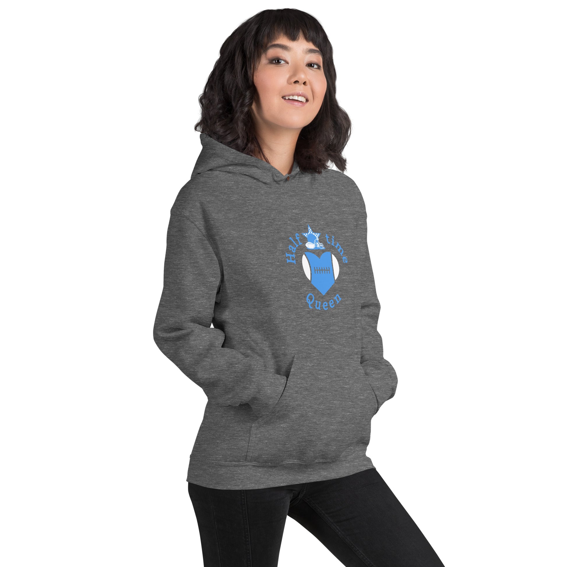 Halftime Queen Football Cheer for LIght Blue & White Unisex Hoodie by EraofInk