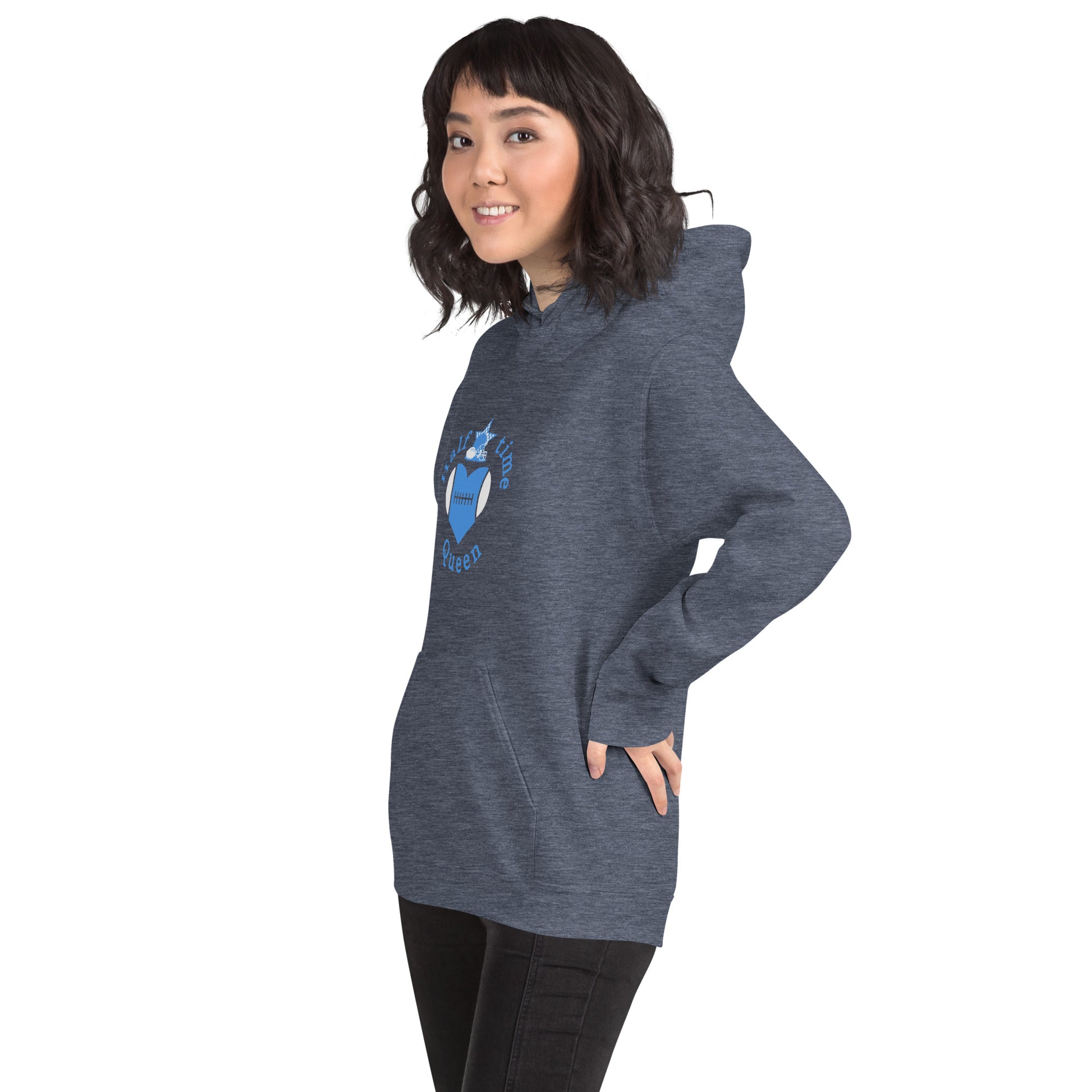 Halftime Queen Football Cheer for LIght Blue & White Unisex Hoodie by EraofInk