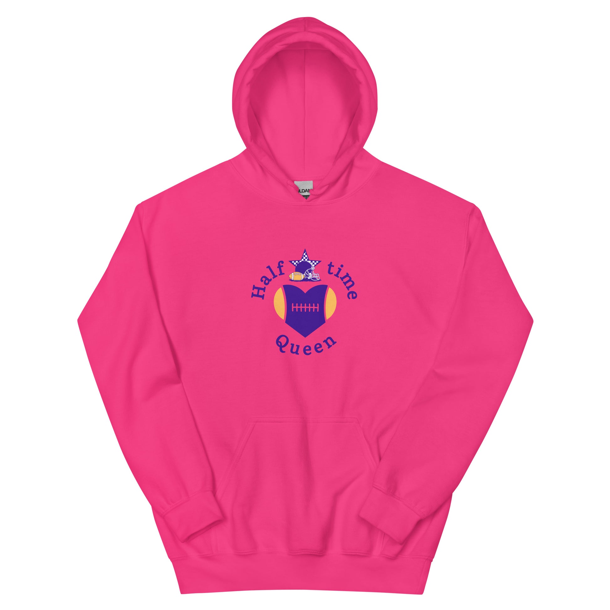 Halftime Queen Football Cheer for Purple & Yellow Unisex Hoodie by EraofInk