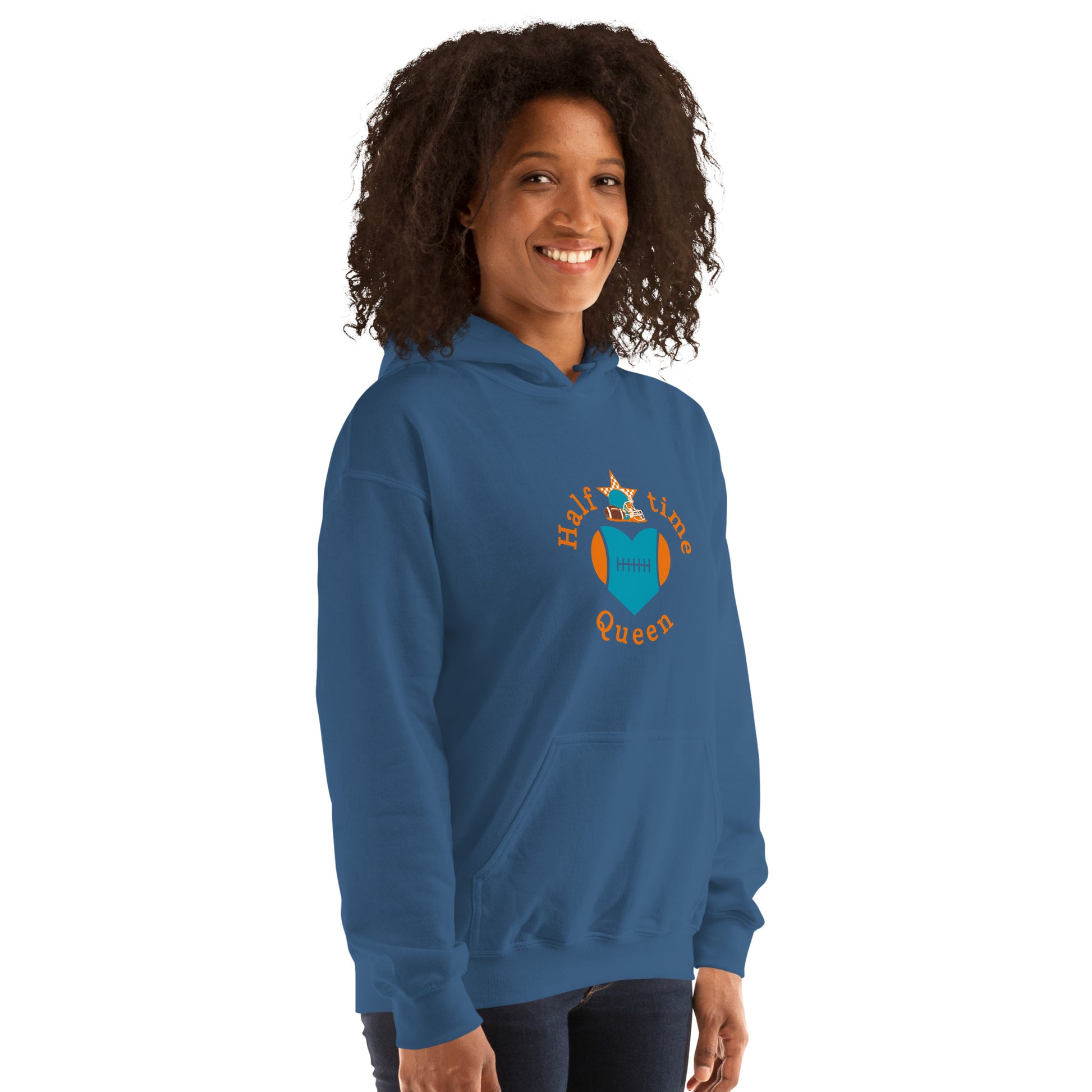 Halftime Queen Football Cheer for Orange & Teal Unisex Hoodie by EraofInk