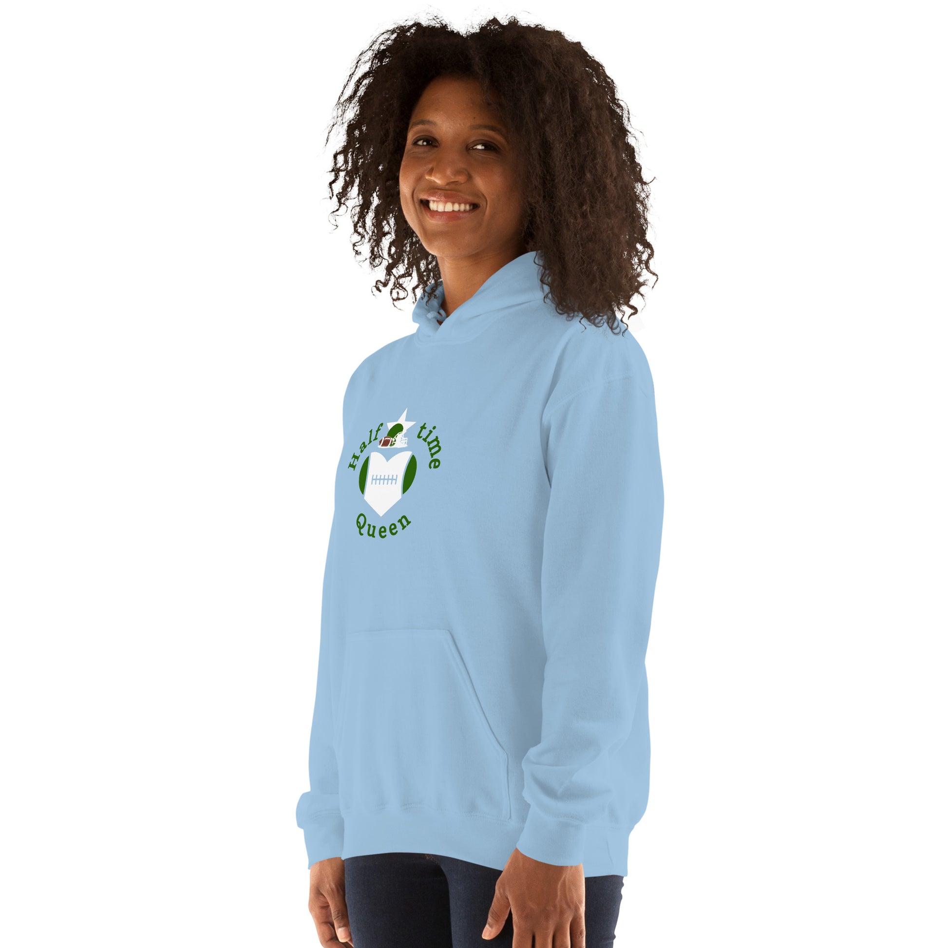 Halftime Queen Football Cheer for Green & White Unisex Hoodie by EraofInk