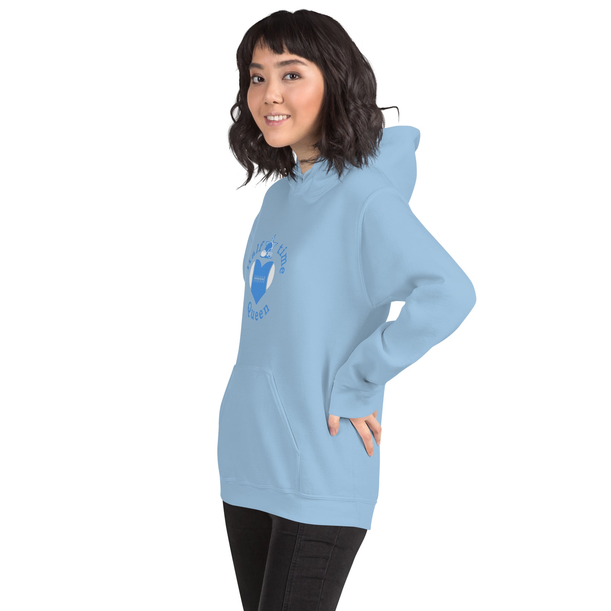 Halftime Queen Football Cheer for LIght Blue & White Unisex Hoodie by EraofInk