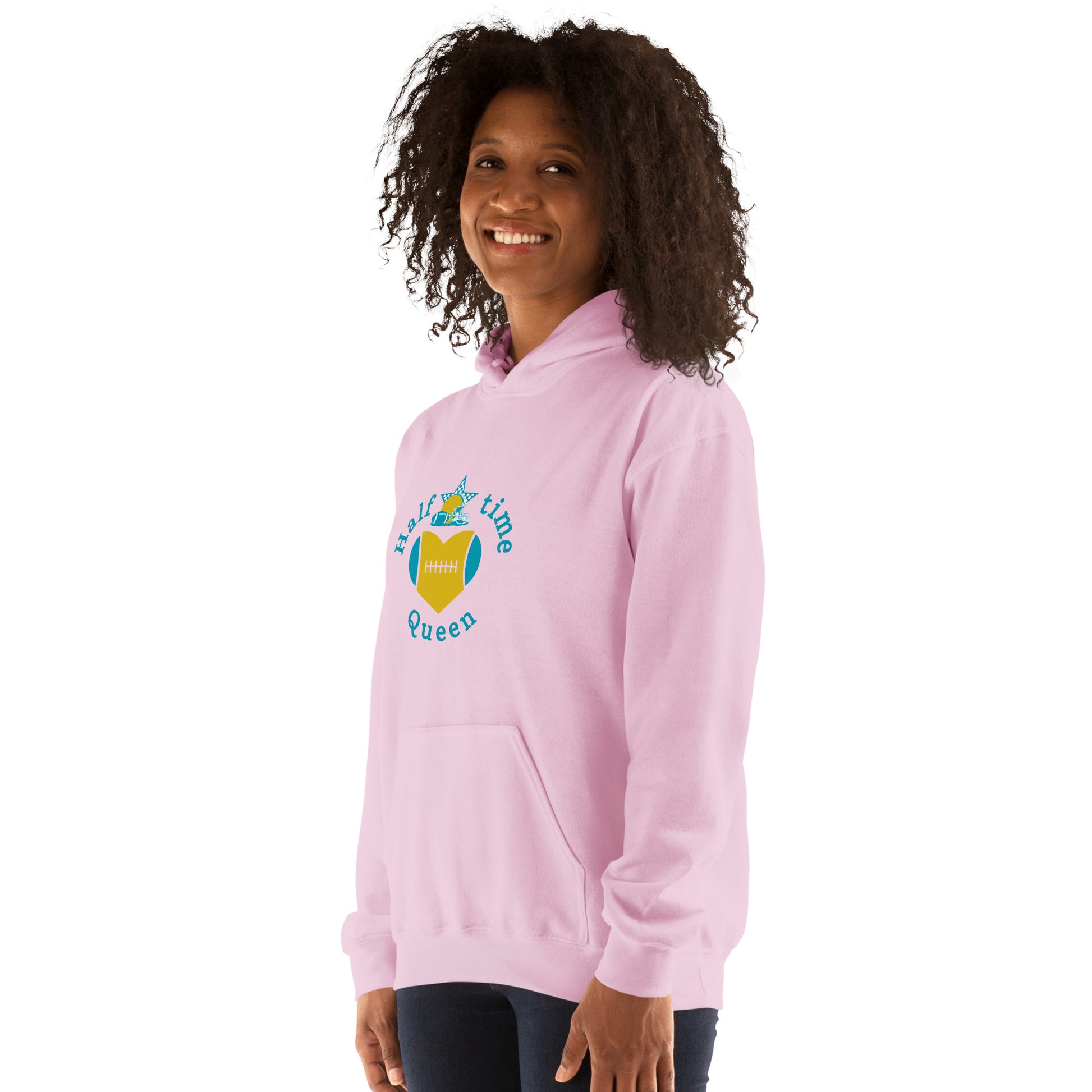 Halftime Queen Football Cheer for Teal & Gold Unisex Hoodie by EraofInk