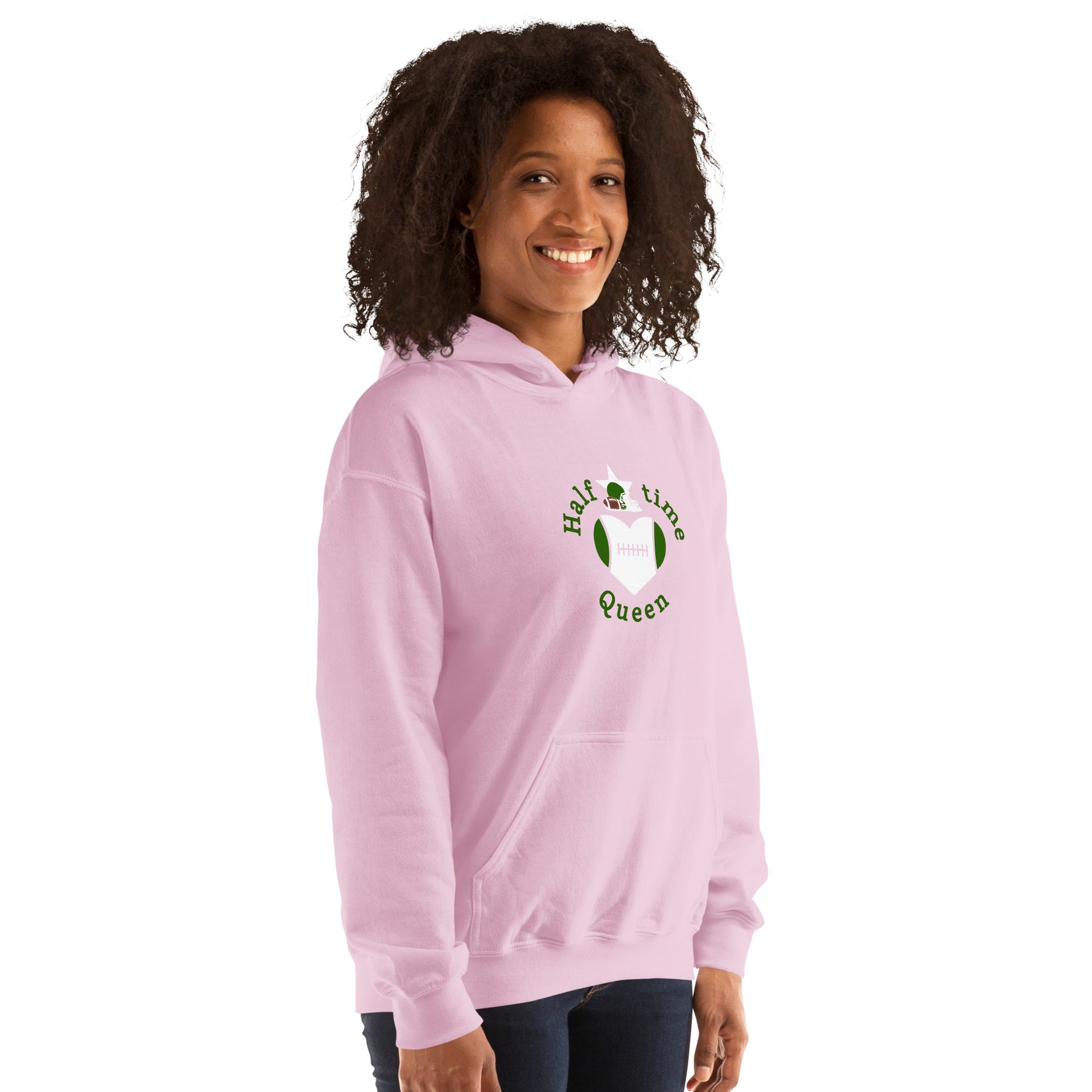Halftime Queen Football Cheer for Green & White Unisex Hoodie by EraofInk