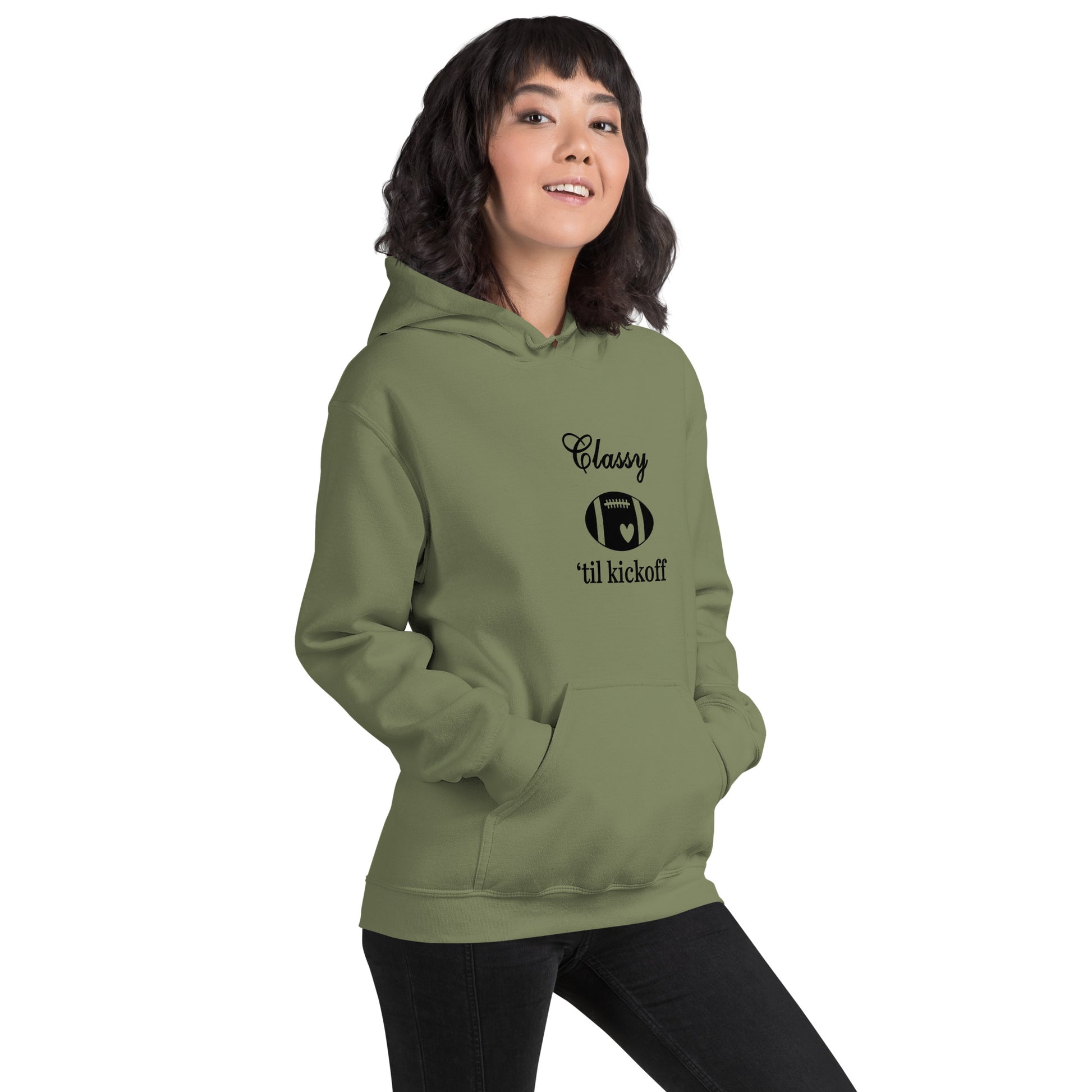 Classy 'til Kickoff Football Black Font Unisex Hoodie by EraofInk