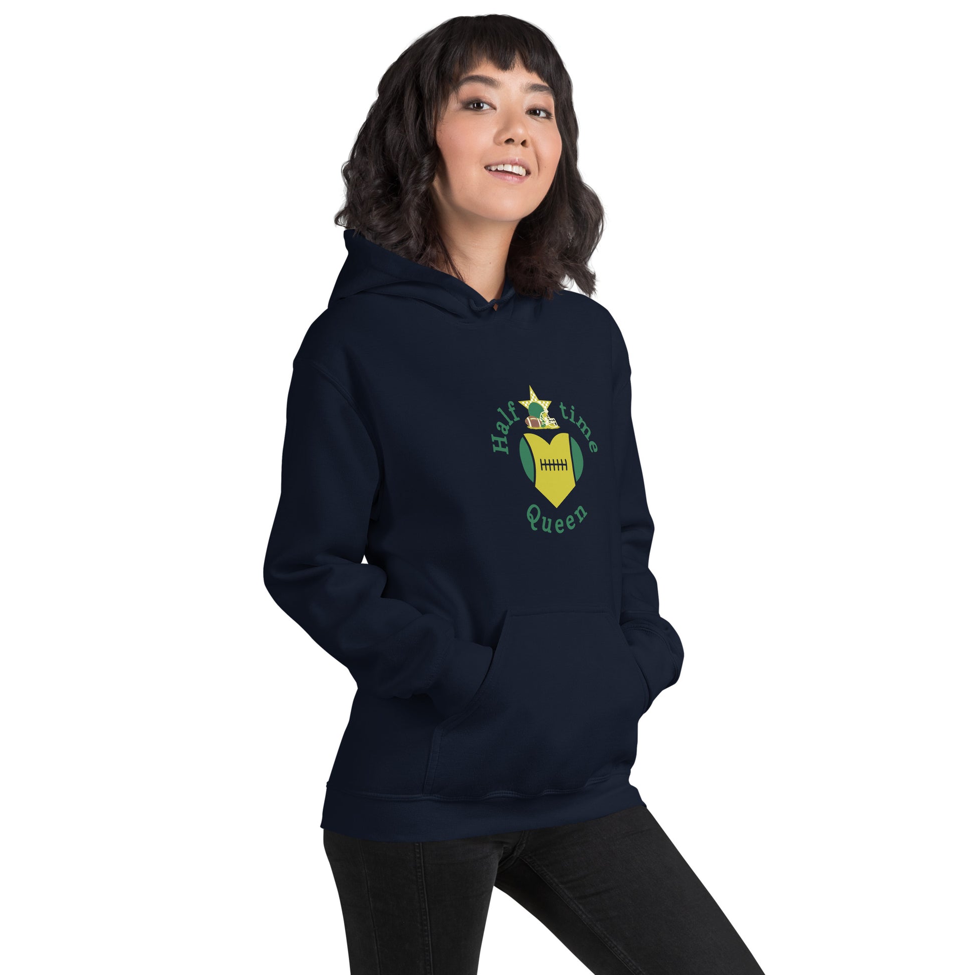 Halftime Queen Football CHeer for Green & Gold Unisex Hoodie by EraofInk