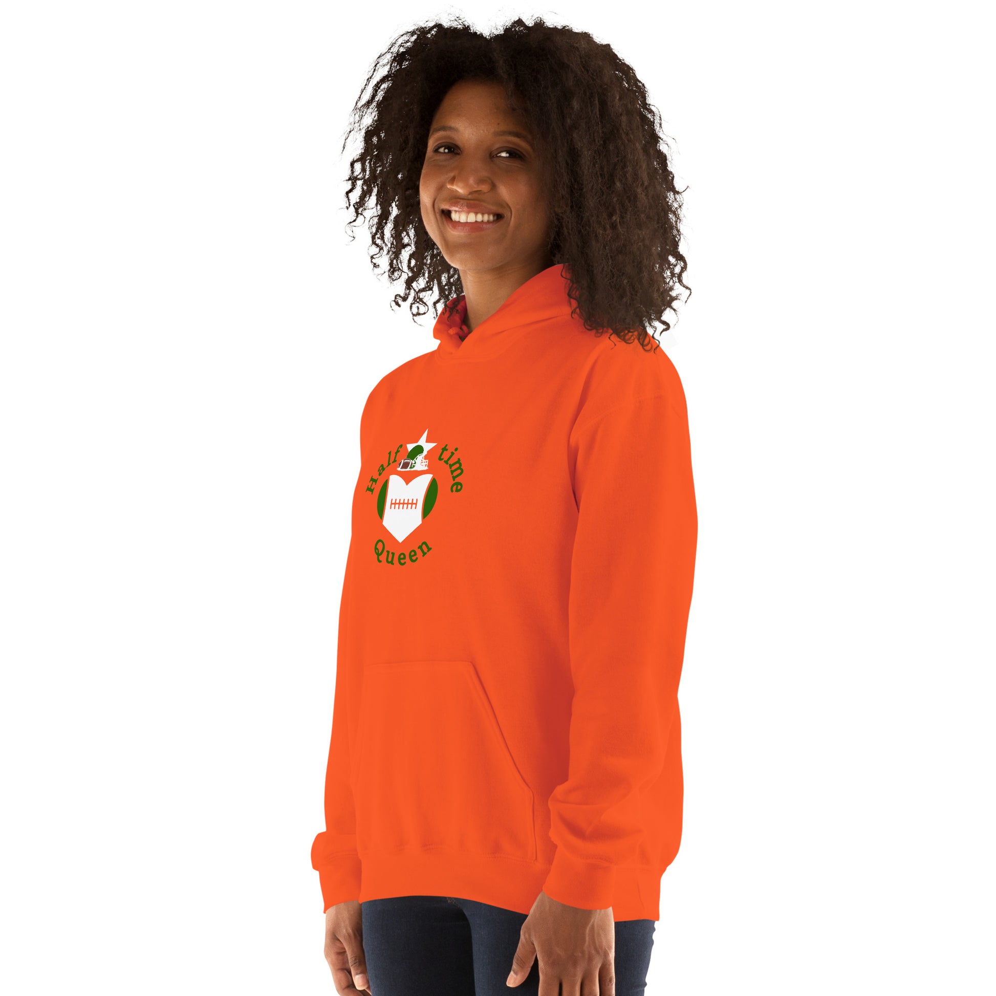 Halftime Queen Football Cheer for Green & White Unisex Hoodie by EraofInk