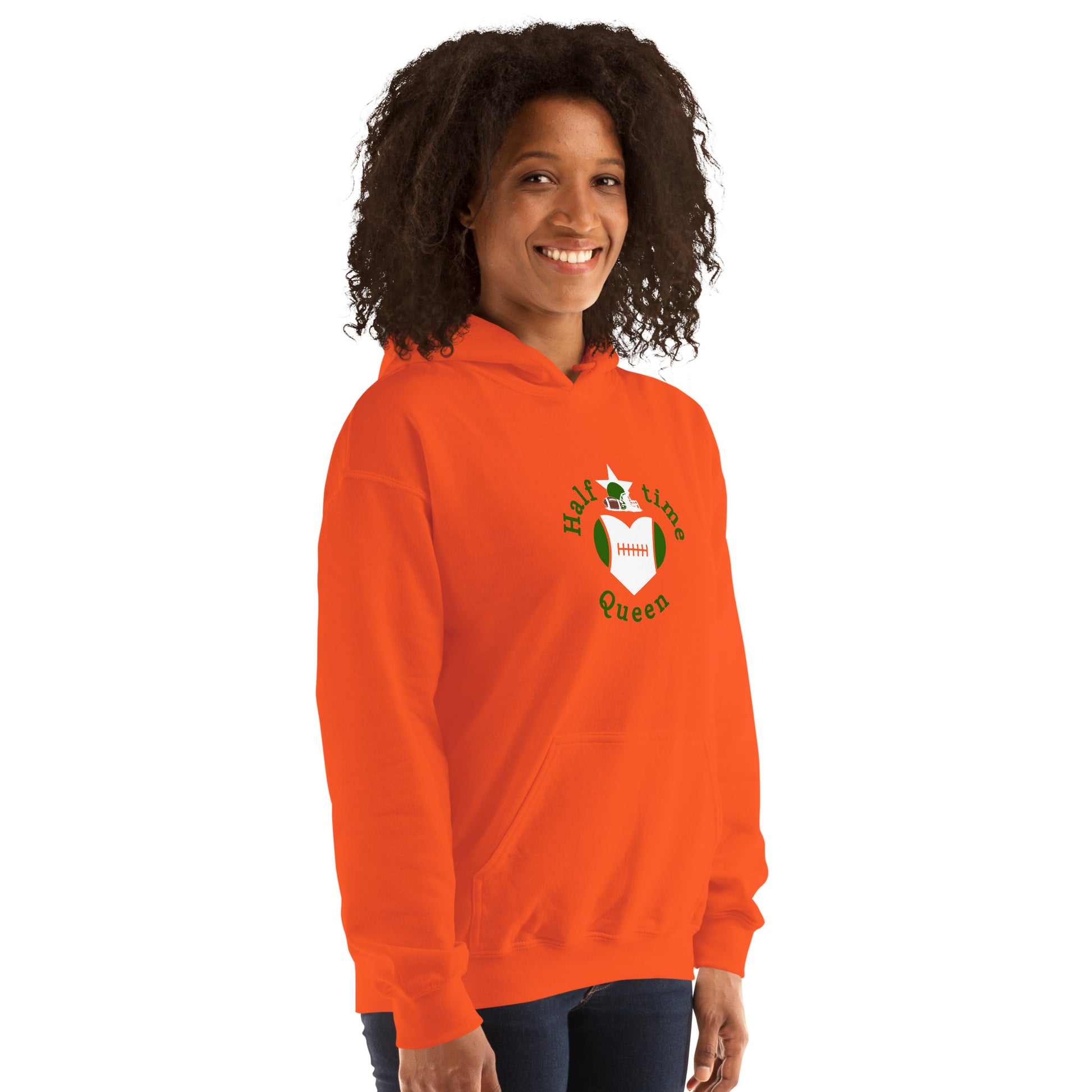 Halftime Queen Football Cheer for Green & White Unisex Hoodie by EraofInk