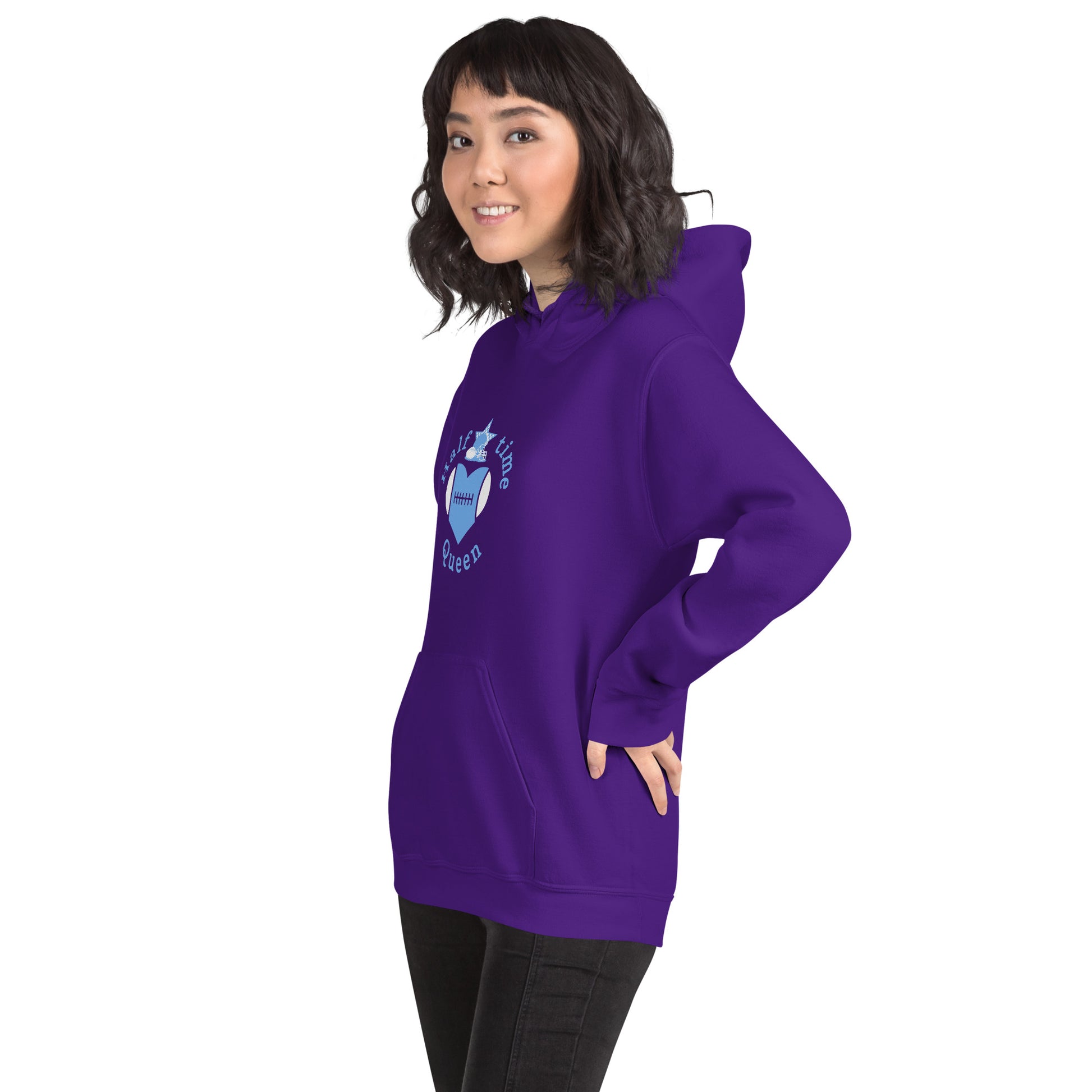 Halftime Queen Football Cheer for LIght Blue & White Unisex Hoodie by EraofInk