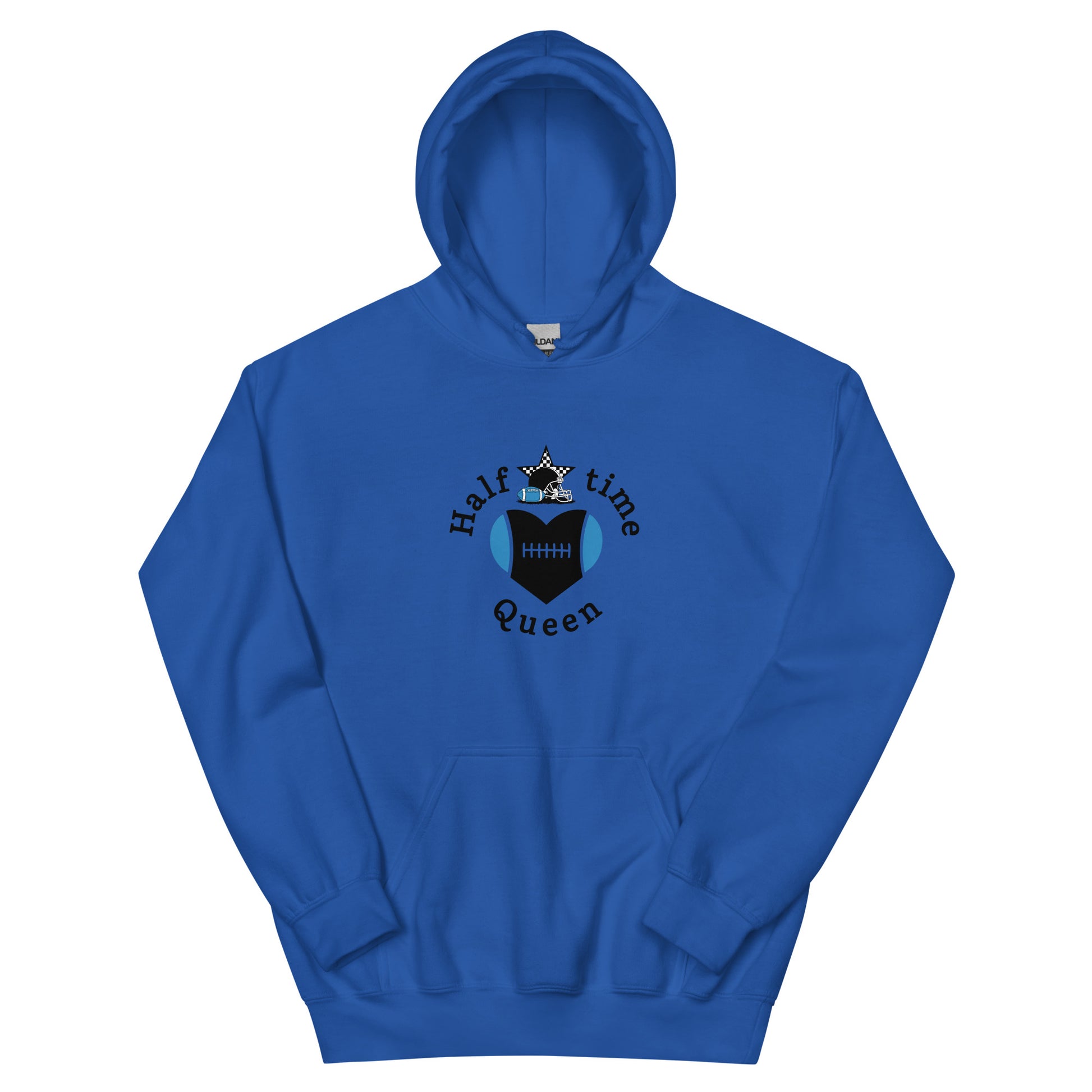 Halftime Queen Football Cheer for Deep Navy & Sky Blue Unisex Hoodie by EraofInk