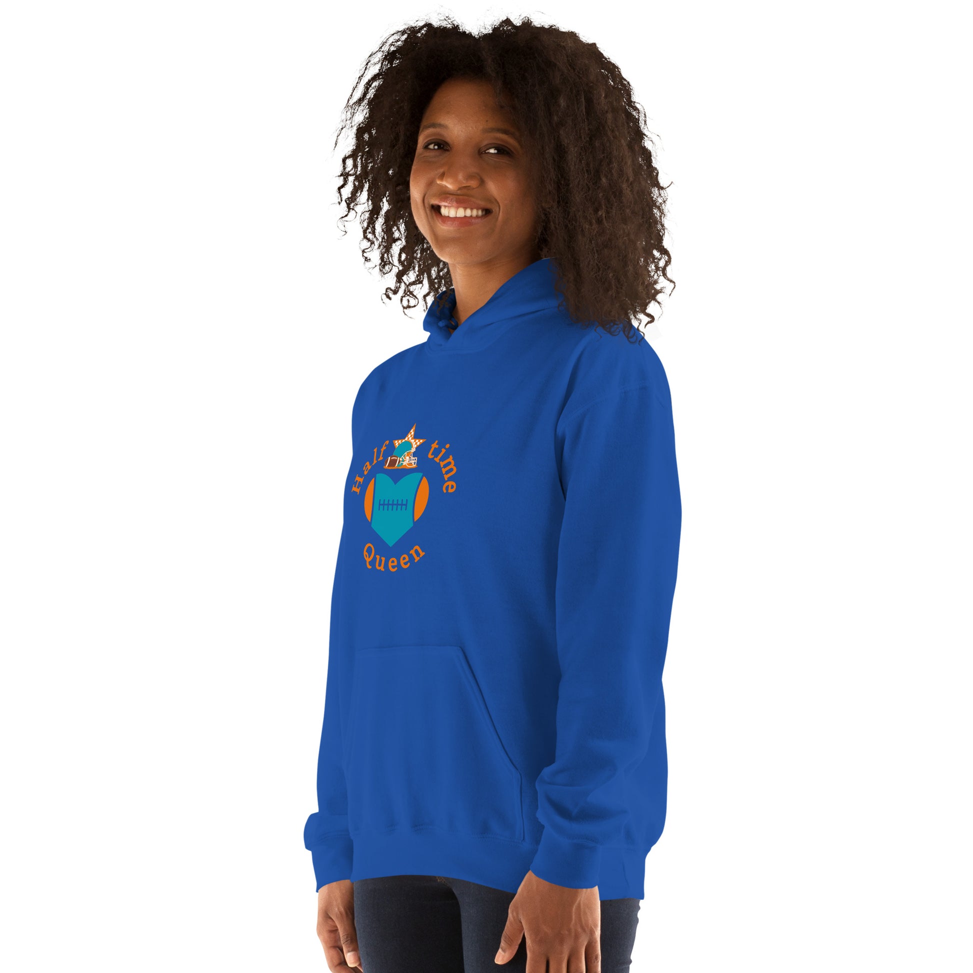 Halftime Queen Football Cheer for Orange & Teal Unisex Hoodie by EraofInk