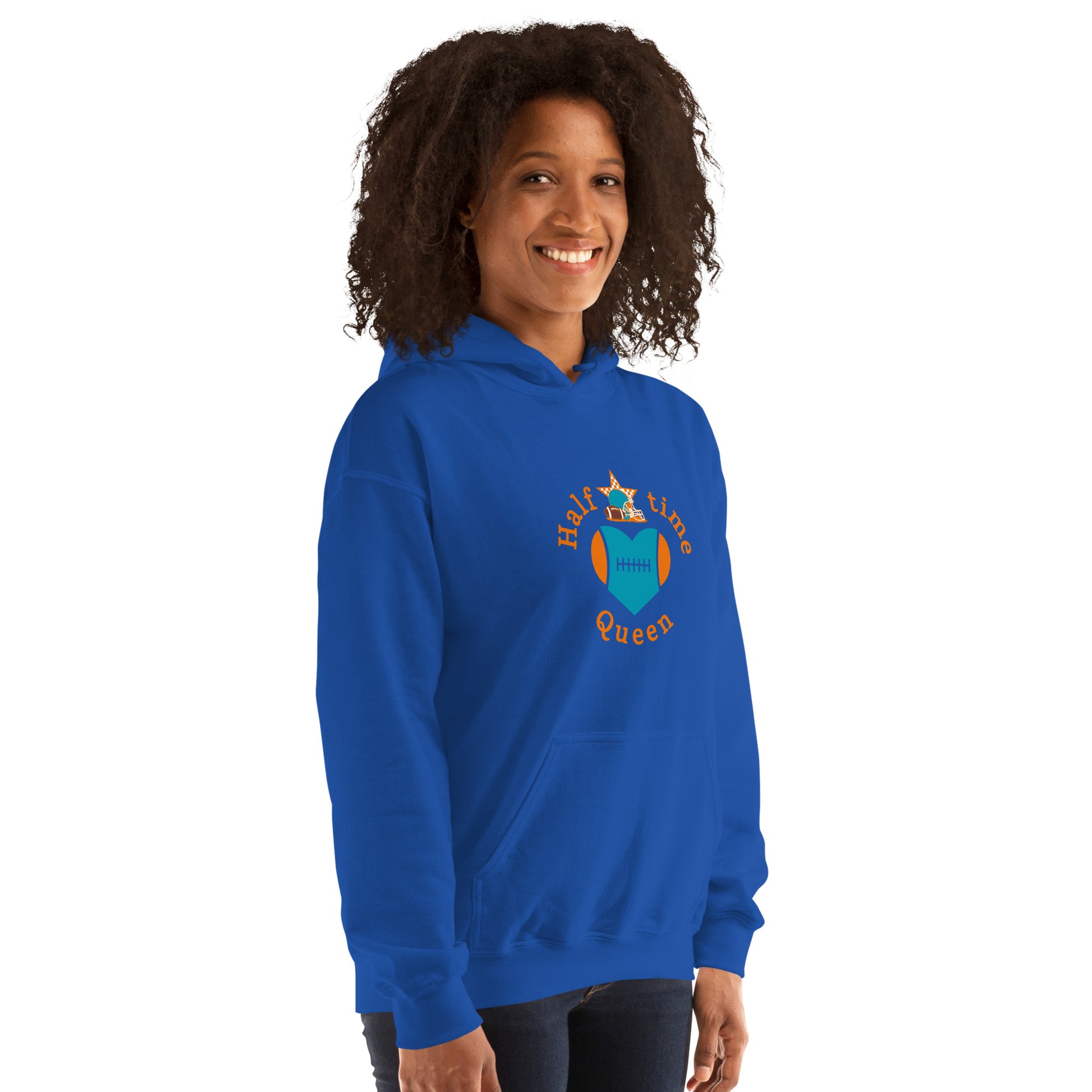 Halftime Queen Football Cheer for Orange & Teal Unisex Hoodie by EraofInk