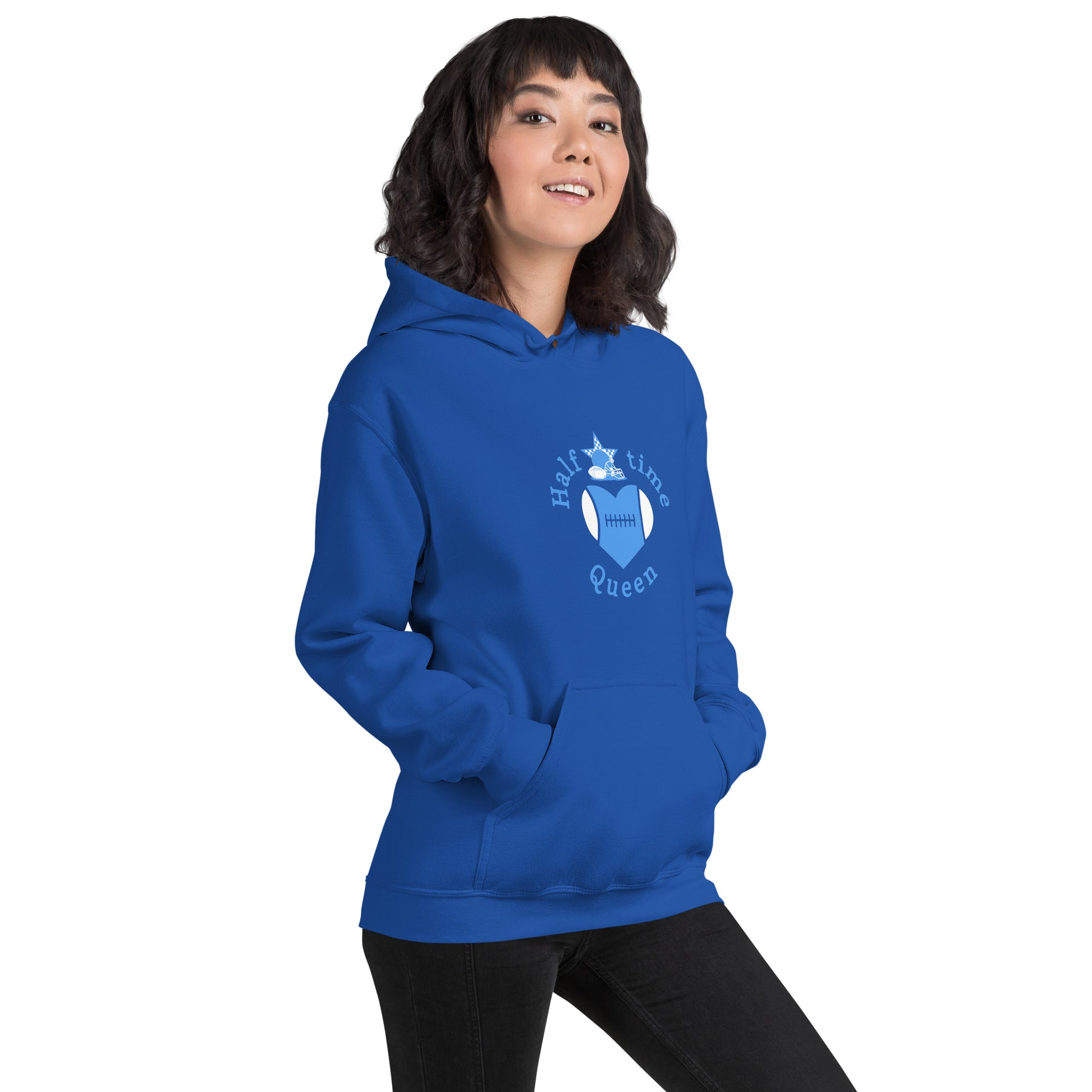 Halftime Queen Football Cheer for LIght Blue & White Unisex Hoodie by EraofInk