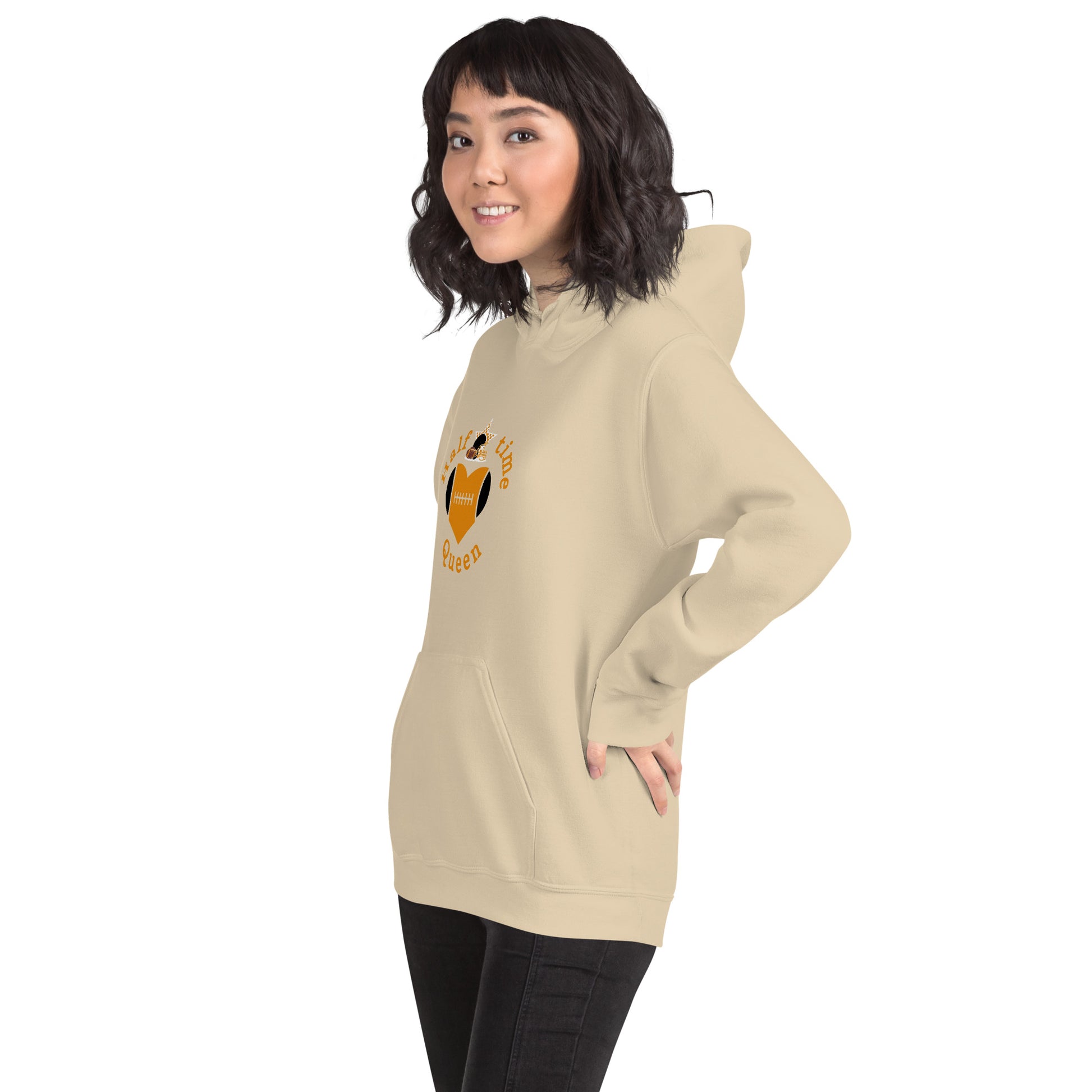 Halftime Queen Football Cheer for Orange & Black Unisex Hoodie by EraofInk