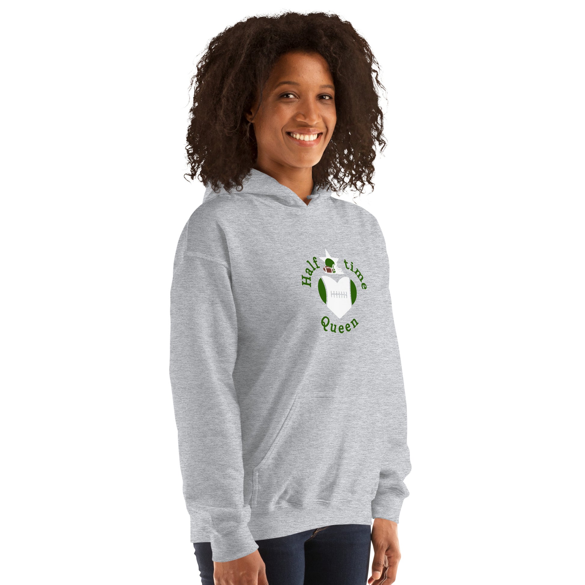 Halftime Queen Football Cheer for Green & White Unisex Hoodie by EraofInk