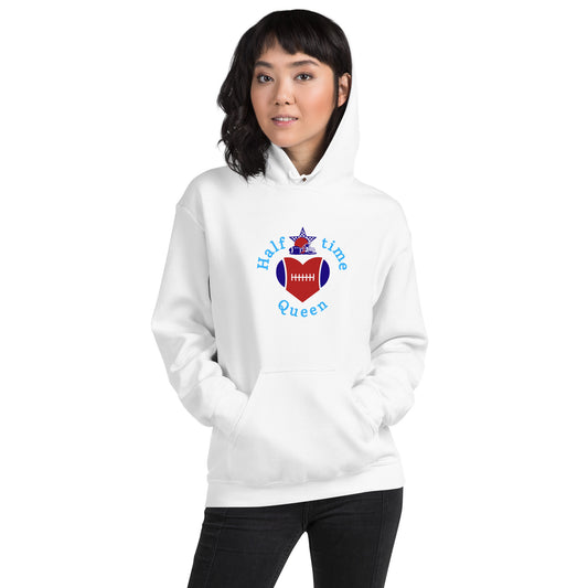 Halftime Queen Football Cheer for Red Navy & Sky Blue Unisex Hoodie by EraofInk