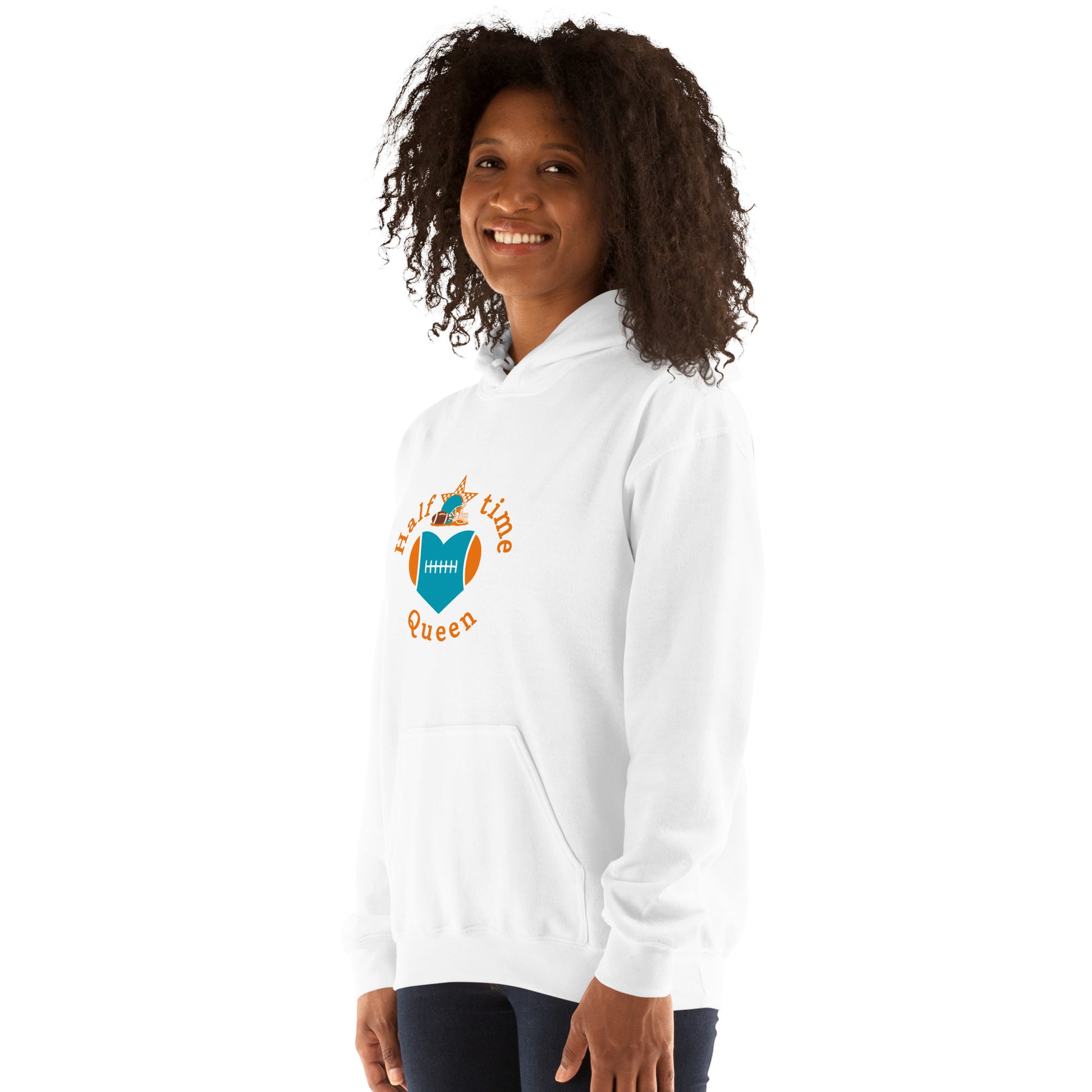 Halftime Queen Football Cheer for Orange & Teal Unisex Hoodie by EraofInk