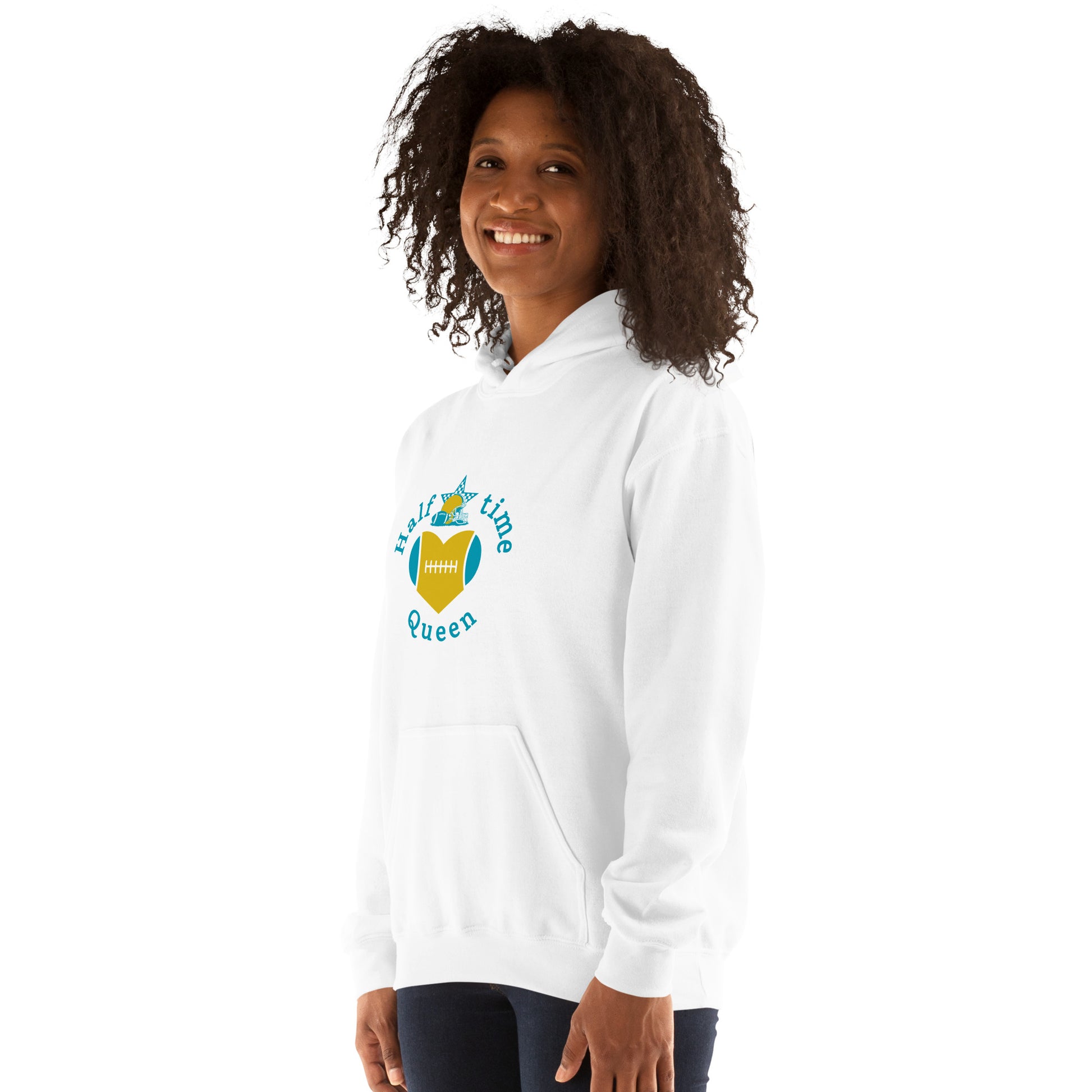 Halftime Queen Football Cheer for Teal & Gold Unisex Hoodie by EraofInk