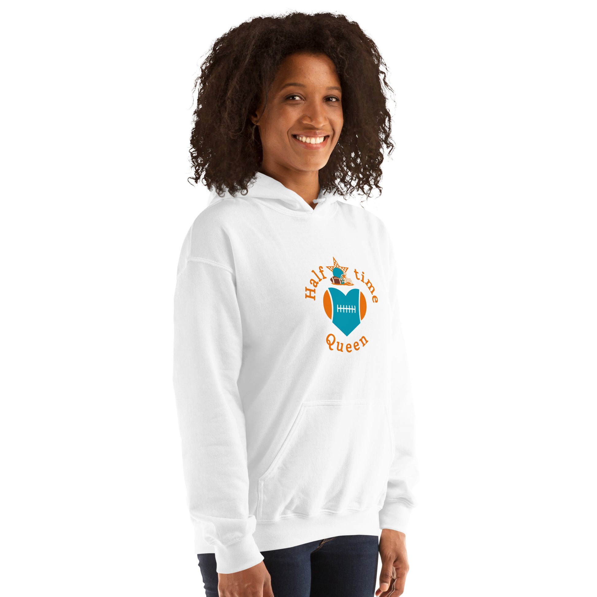 Halftime Queen Football Cheer for Orange & Teal Unisex Hoodie by EraofInk