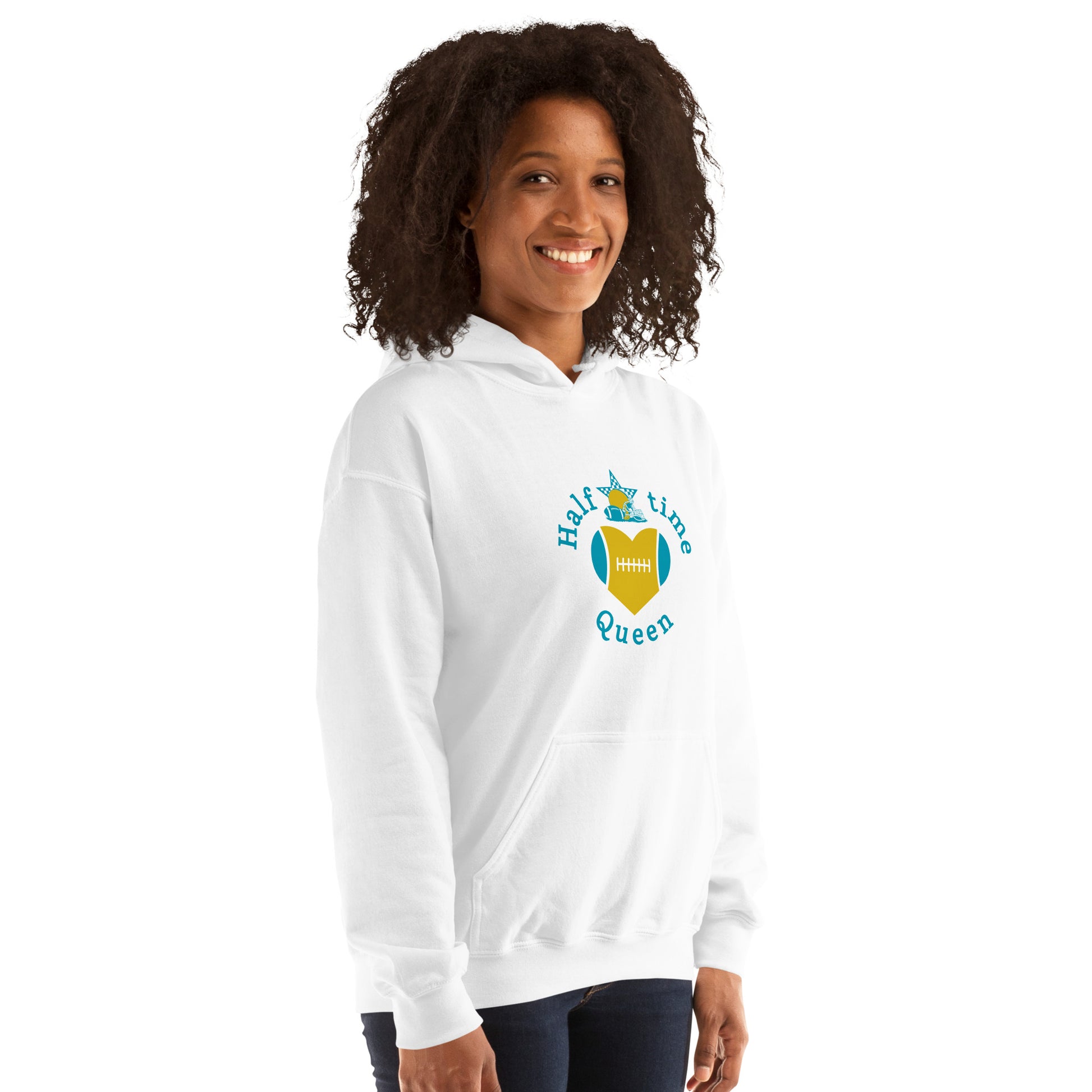 Halftime Queen Football Cheer for Teal & Gold Unisex Hoodie by EraofInk