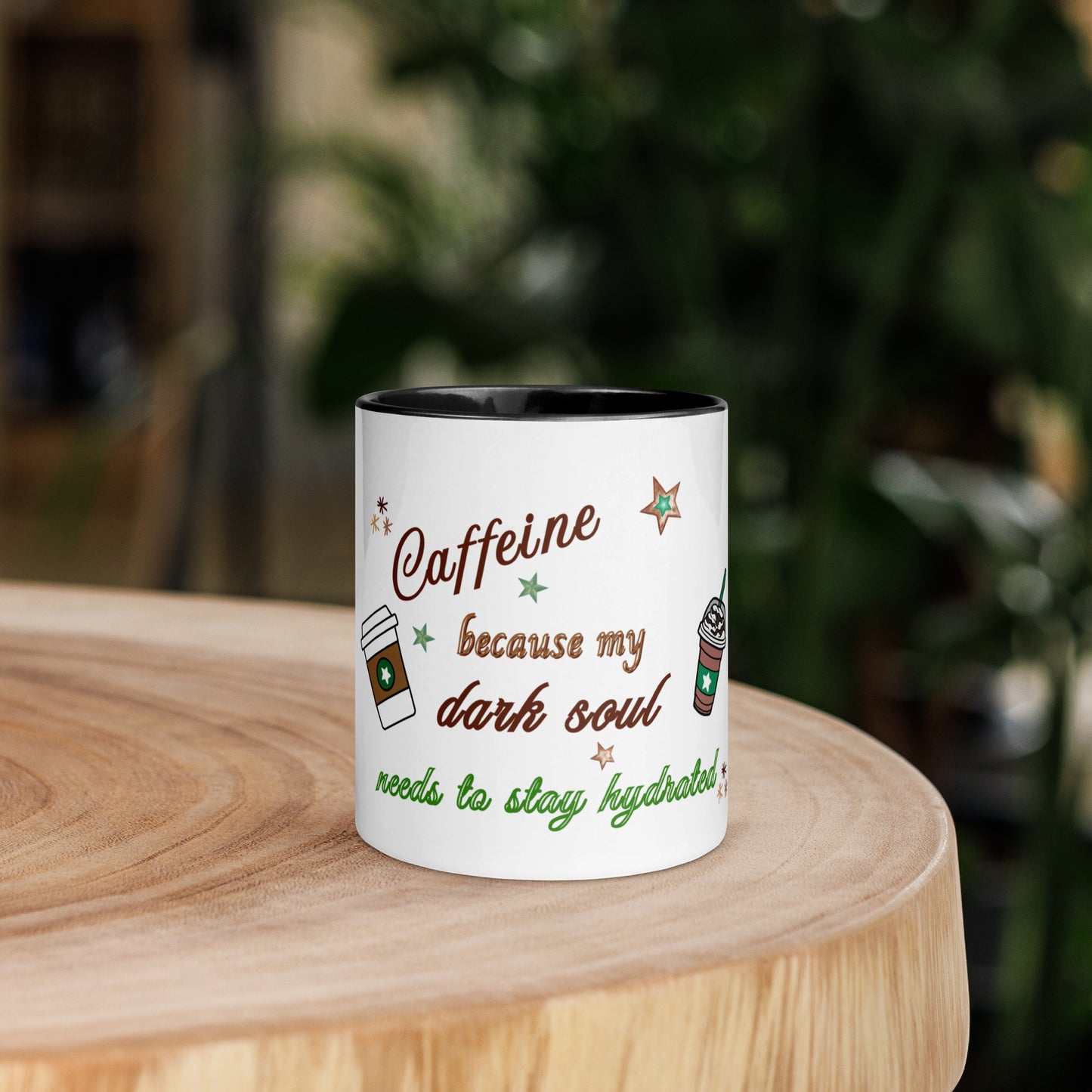 Caffeine Because My Dark Soul Needs to Stay Hydrated Mug with Color Inside by EraofInk