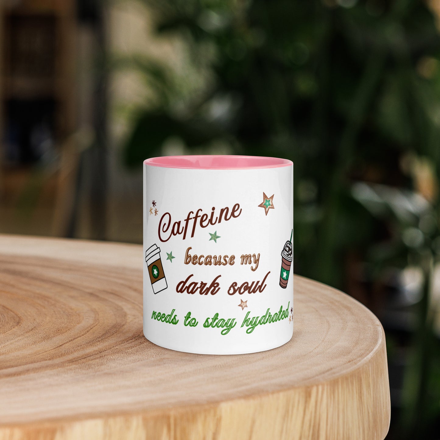 Caffeine Because My Dark Soul Needs to Stay Hydrated Mug with Color Inside by EraofInk