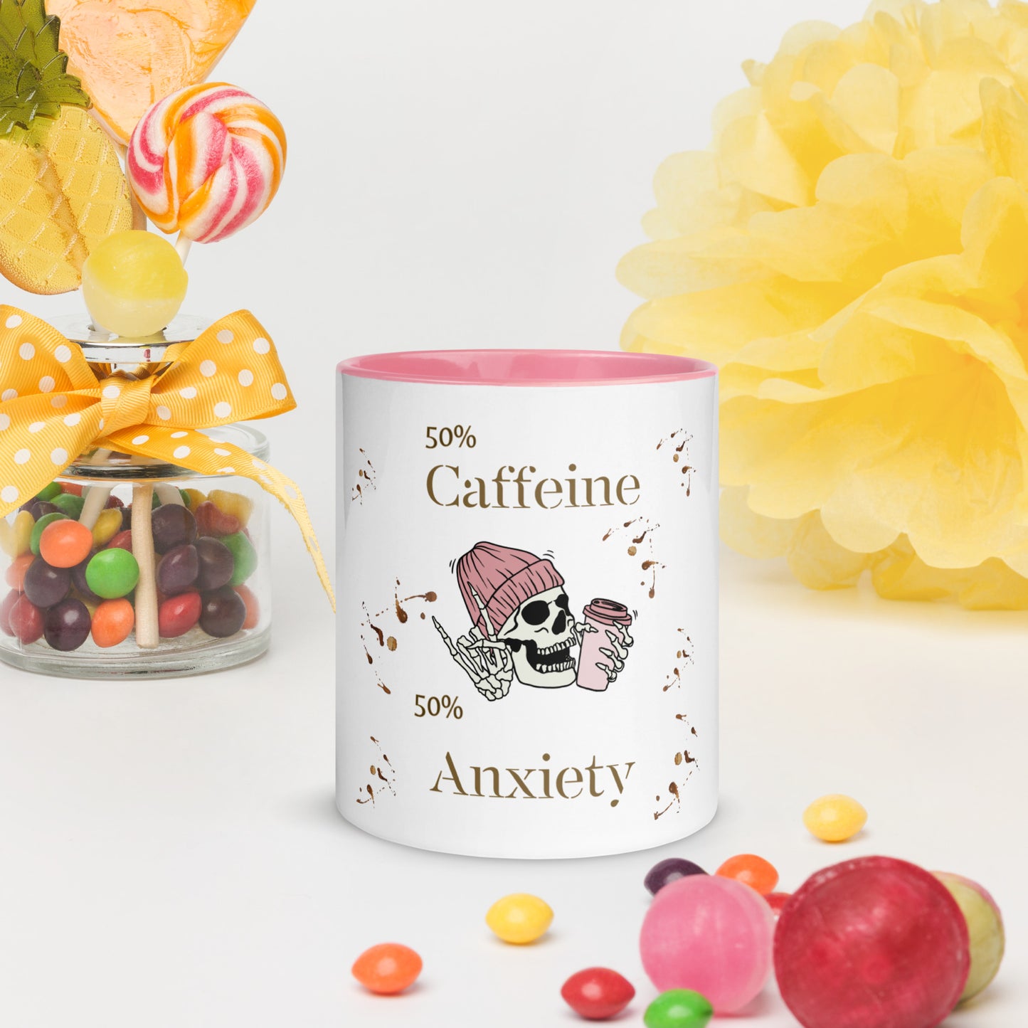 50% Caffeine 50% Anxiety Mug with Color Inside by EraofInk