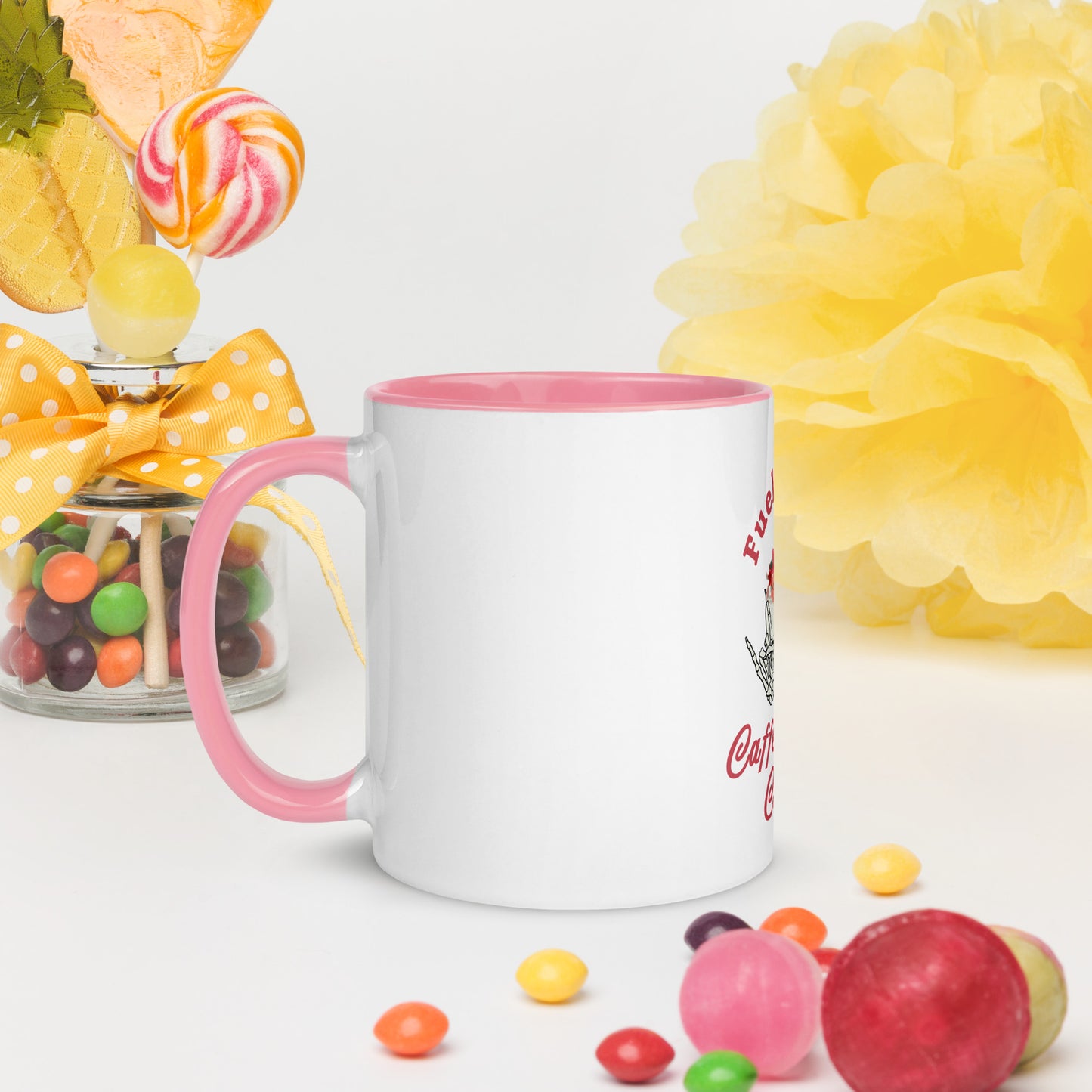 Fueled by Caffeine and Chaos Mug with Color Inside by EraofInk