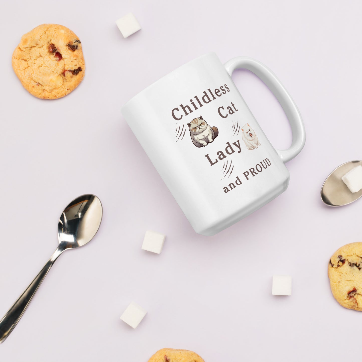 Childless Cat Lady & Proud White Glossy Mug by EraofInk