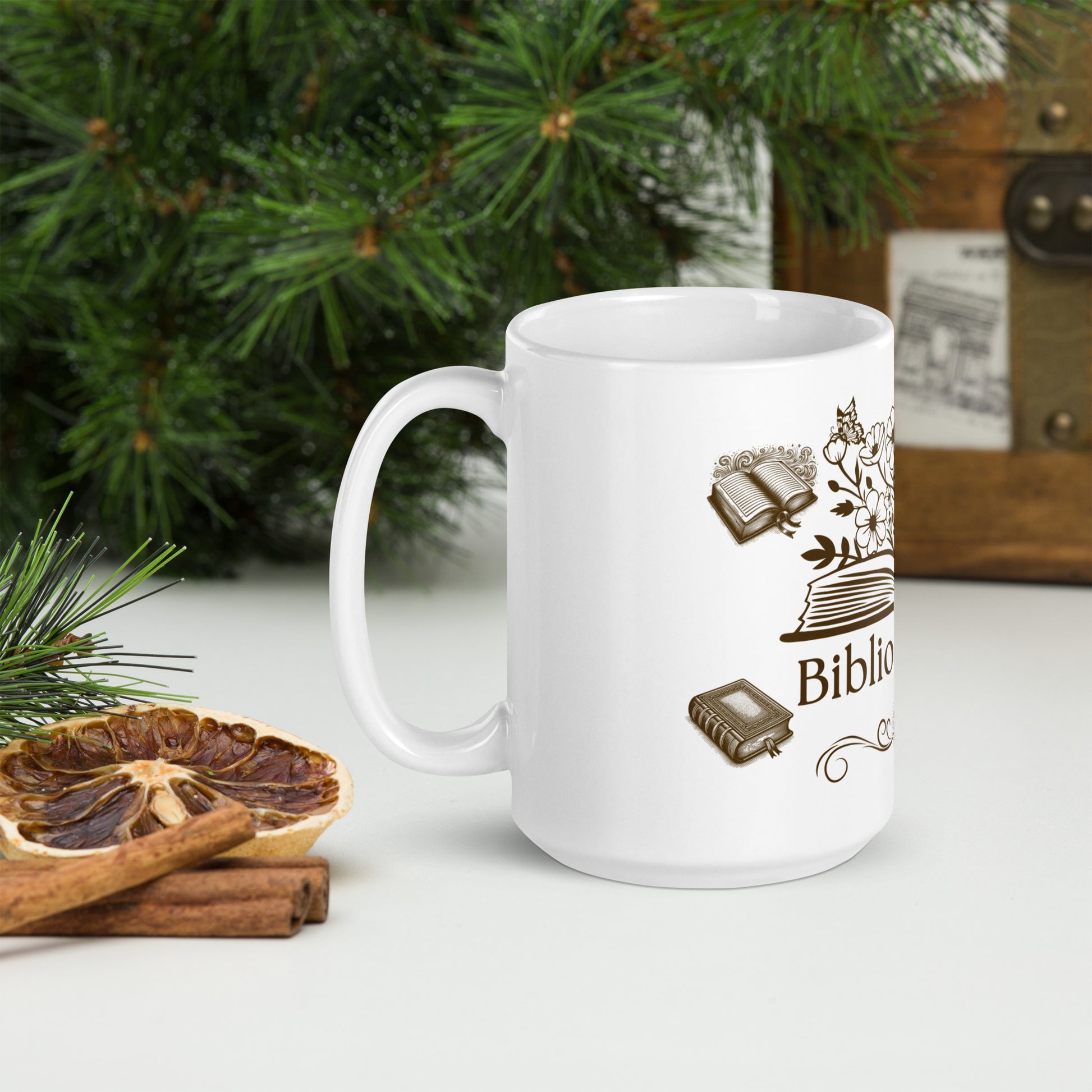 Bibliomaniac for the Book Lover or Avid Reader White Glossy Mug by EraofInk
