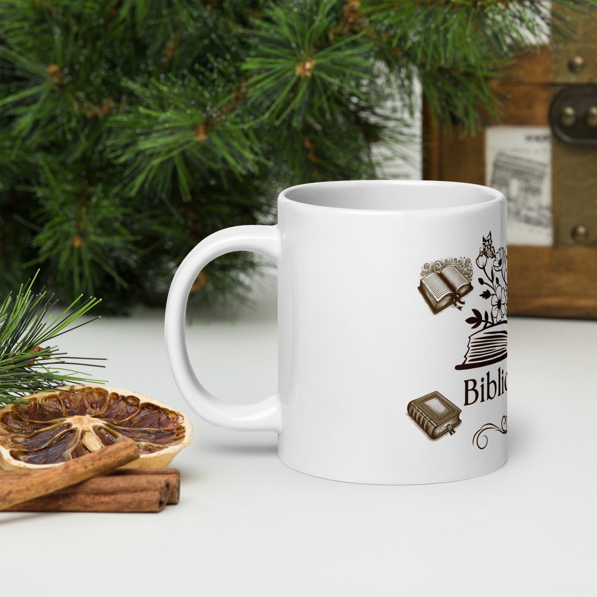 Bibliomaniac for the Book Lover or Avid Reader White Glossy Mug by EraofInk