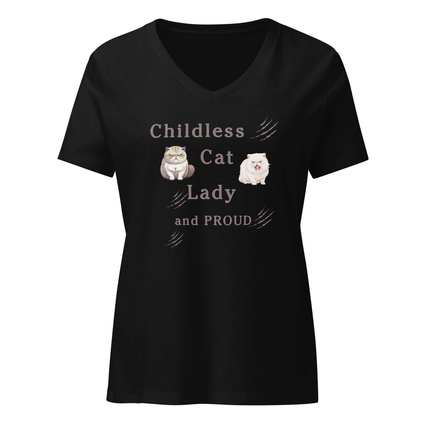 Childless Cat Lady & Proud Women’s Relaxed V-neck Tee by EraofInk