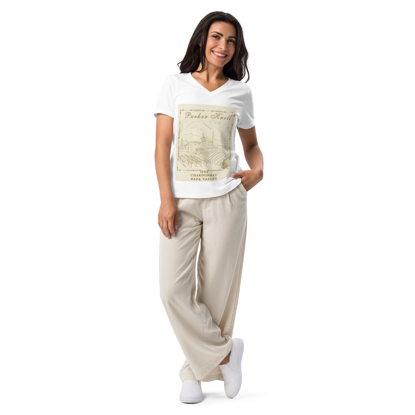 Parker Knoll Vineyard Chardonnay Napa Valley Women’s Relaxed V-Neck Tee by EraofInk
