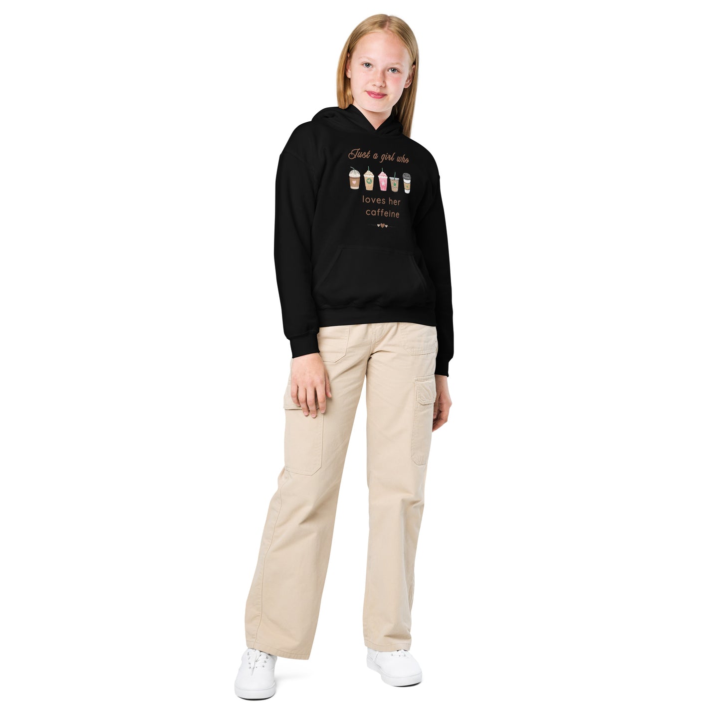 Just a Girl Who Loves Her Caffeine Youth Heavy Blend Hoodie by EraofInk