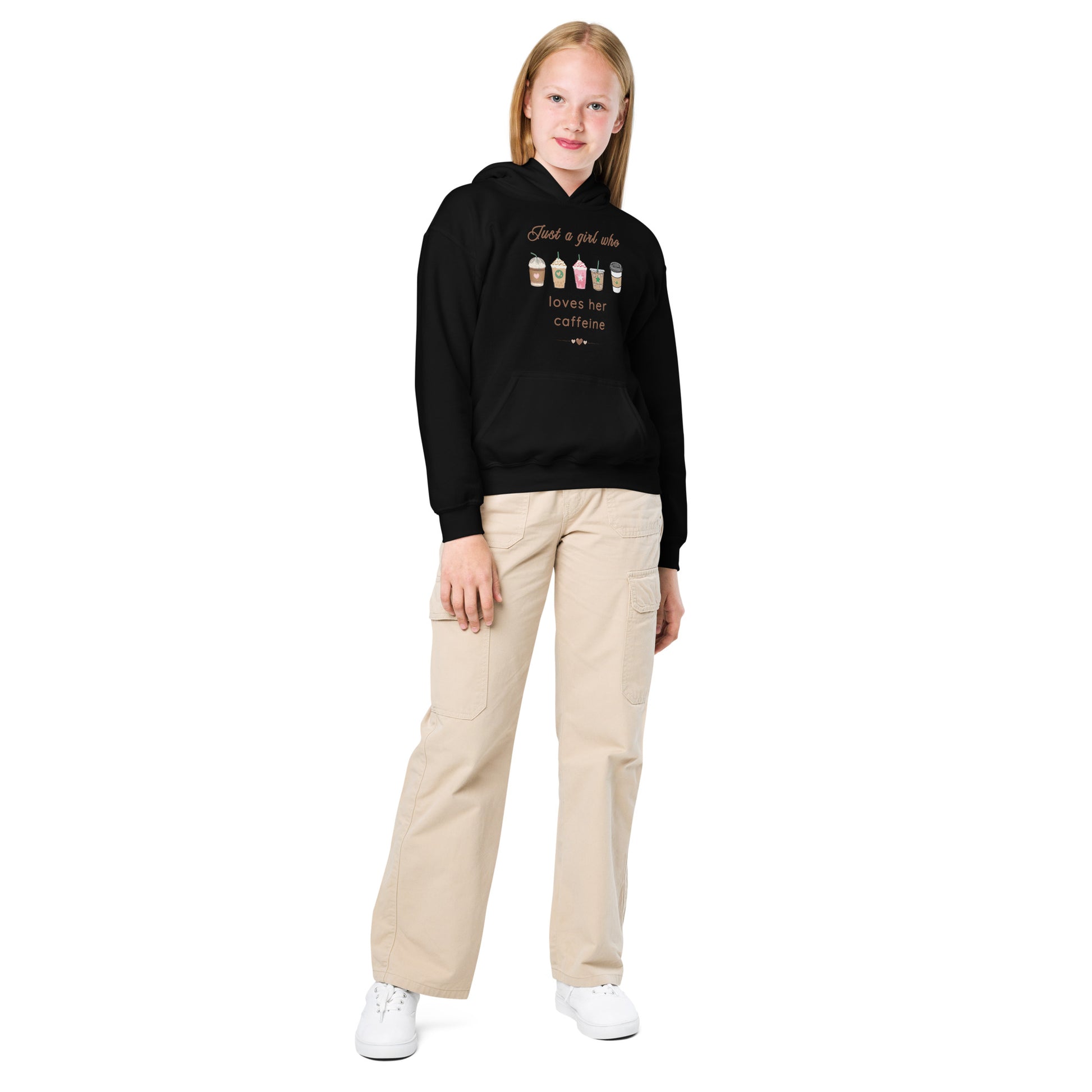 Just a Girl Who Loves Her Caffeine Youth Heavy Blend Hoodie by EraofInk