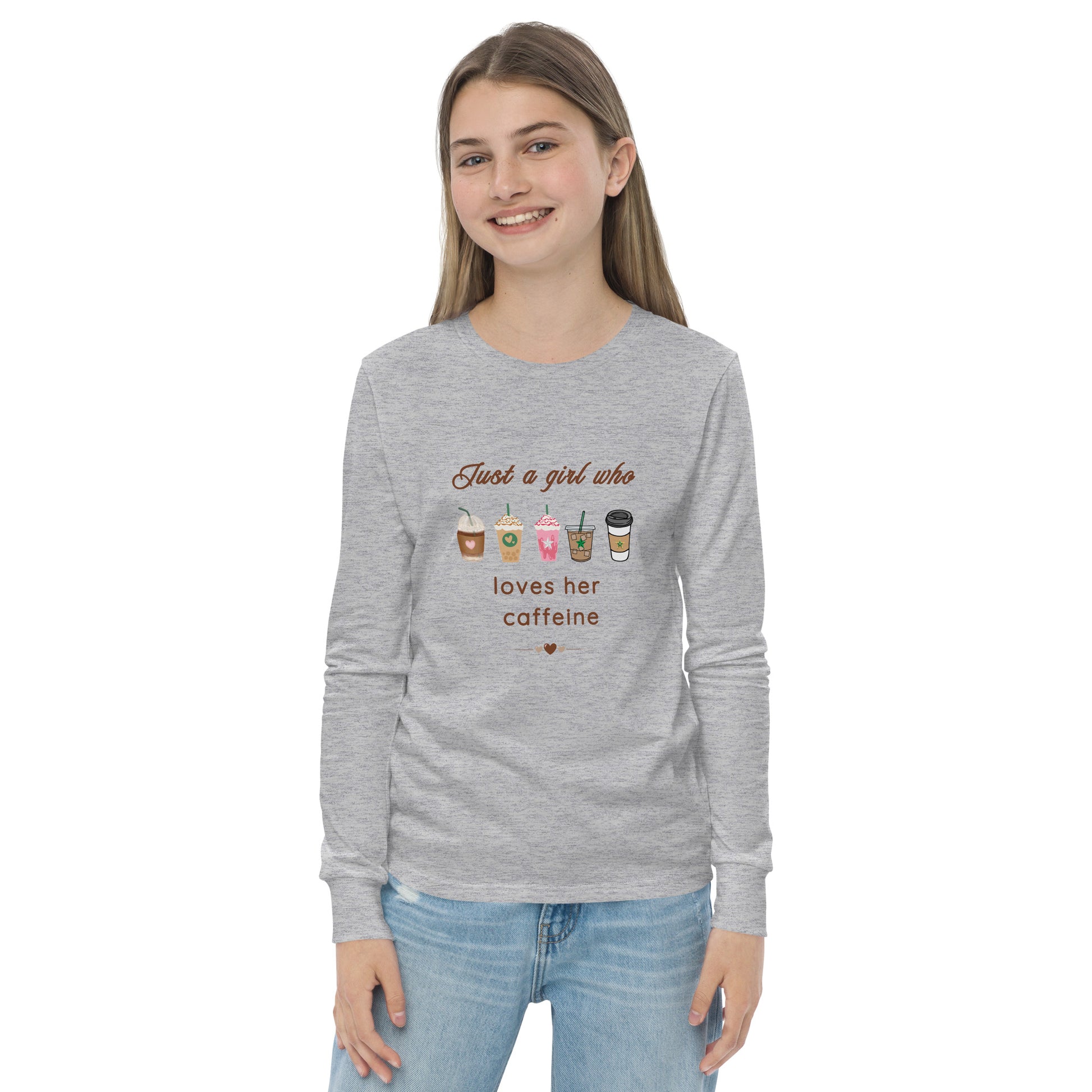 Just a Girl Who Loves Her Caffeine Youth Long Sleeve Tee by EraofInk