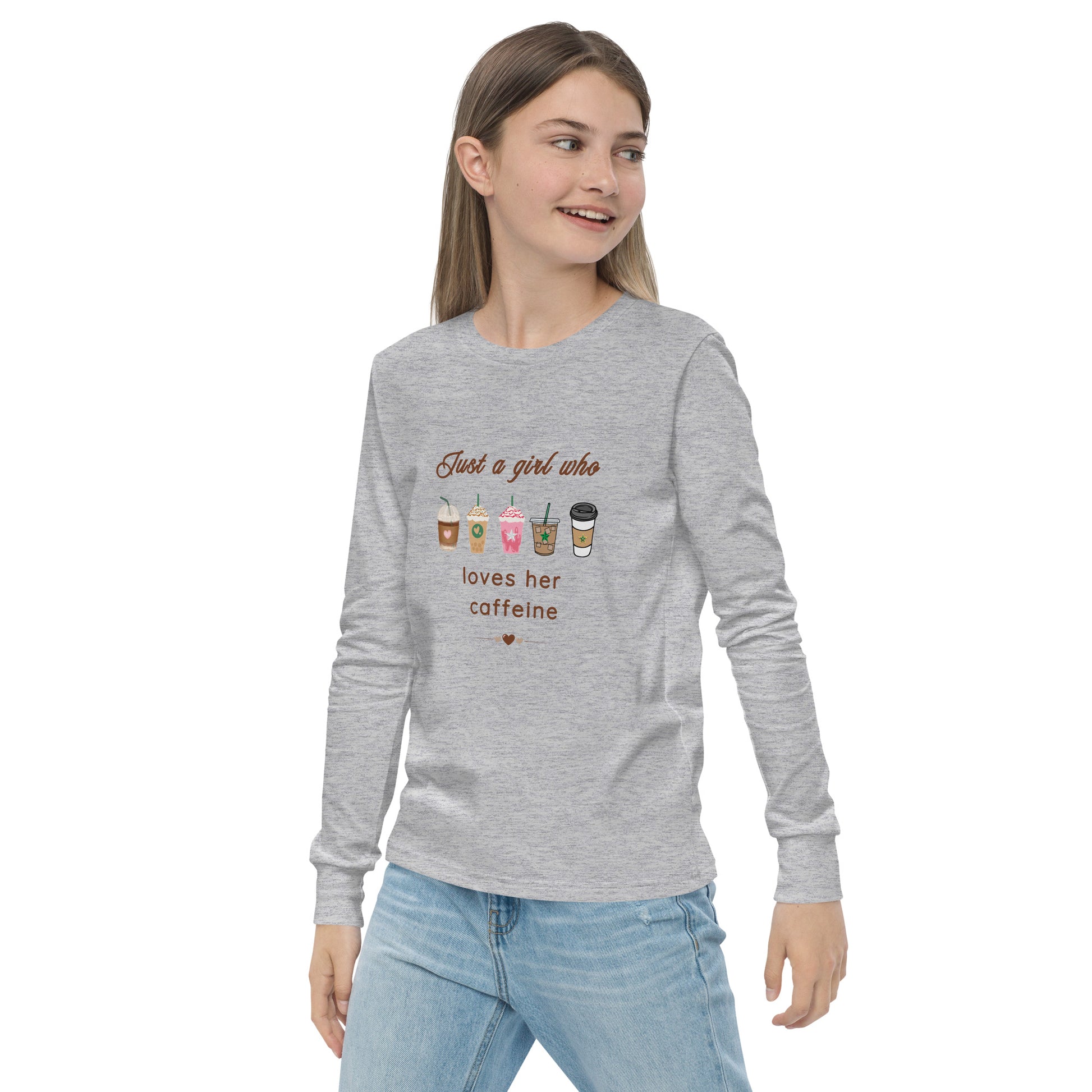 Just a Girl Who Loves Her Caffeine Youth Long Sleeve Tee by EraofInk