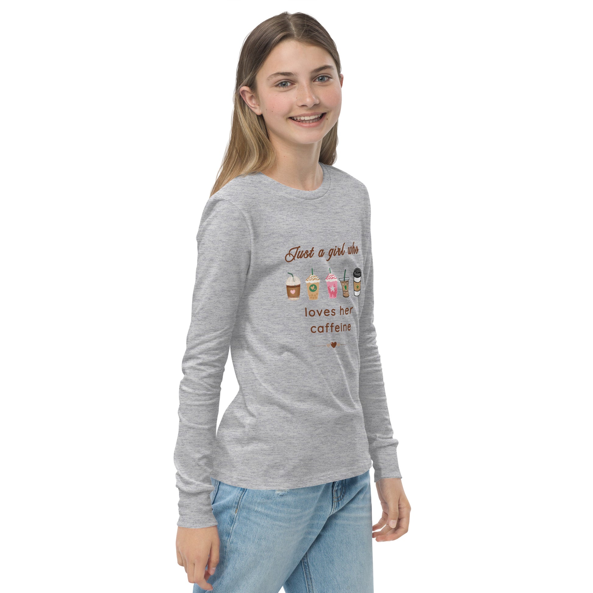 Just a Girl Who Loves Her Caffeine Youth Long Sleeve Tee by EraofInk