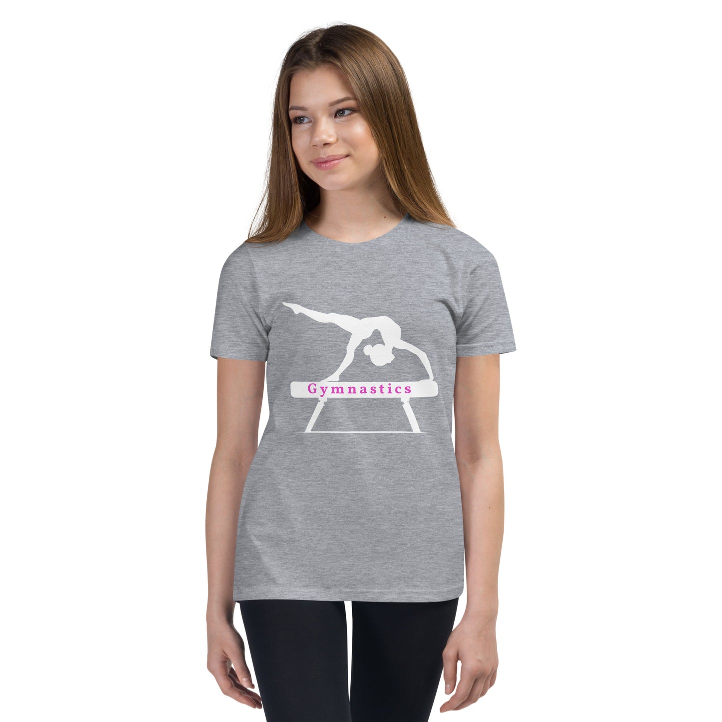 Gymnastics - silhouette on beam - Youth Short Sleeve T-Shirt - by RecreatingKrista