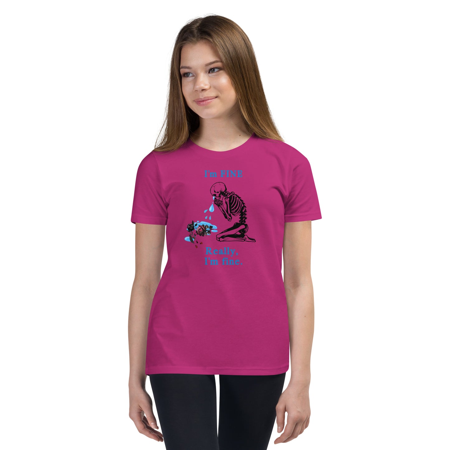 I'm Fine. Really, I'm fine. (Crying Skeleton Slumped a Rose) Youth Tee by EraofInk