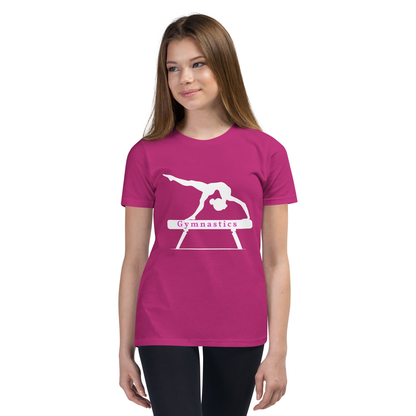 Gymnastics - silhouette on beam - Youth Short Sleeve T-Shirt - by RecreatingKrista