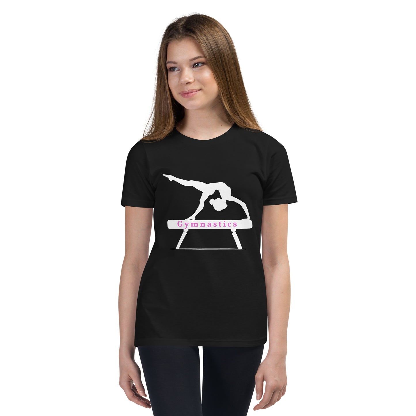 Gymnastics - silhouette on beam - Youth Short Sleeve T-Shirt - by RecreatingKrista